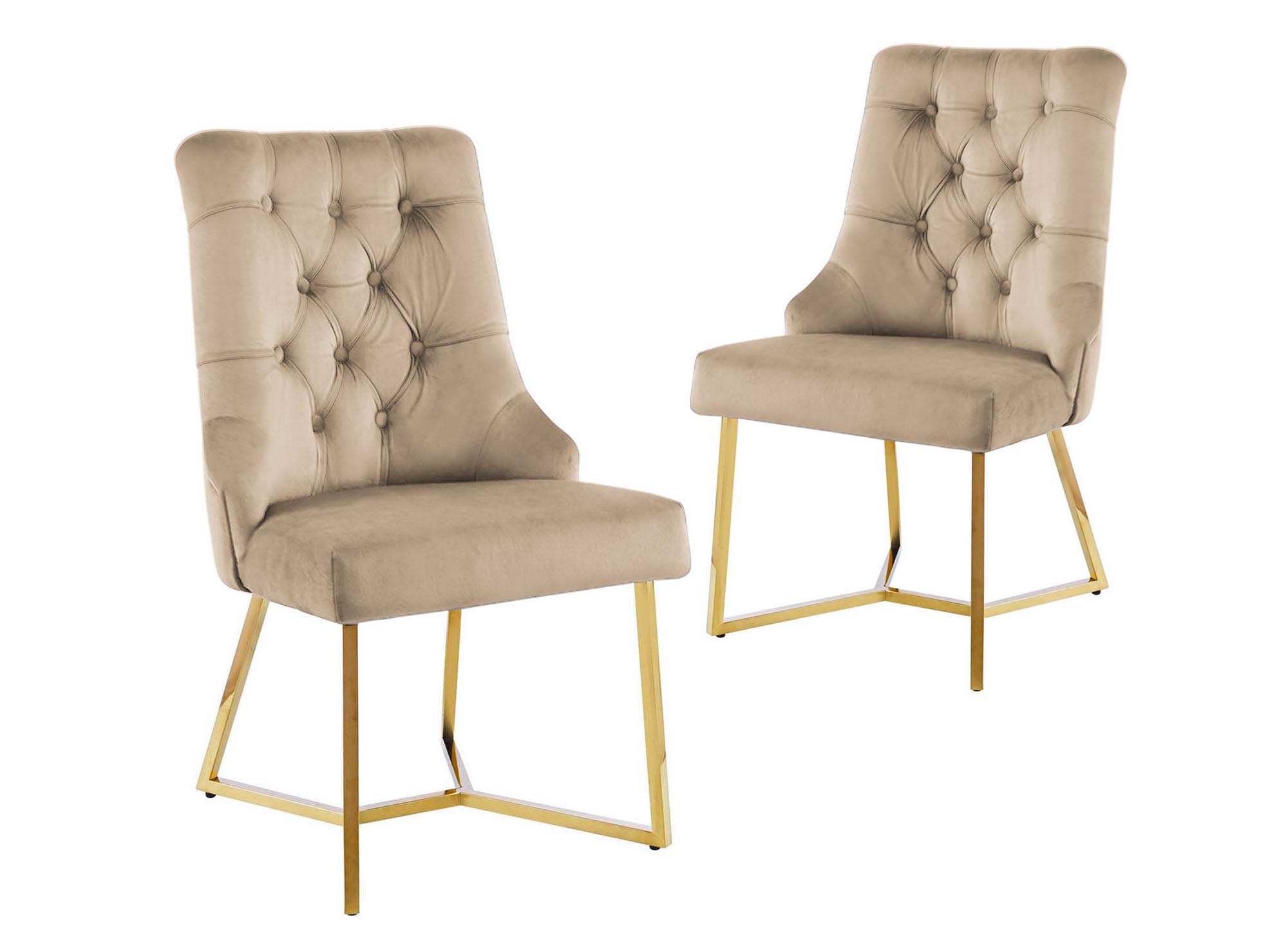 Lot de 2 chaises en velours beige pieds en métal doré KIERA