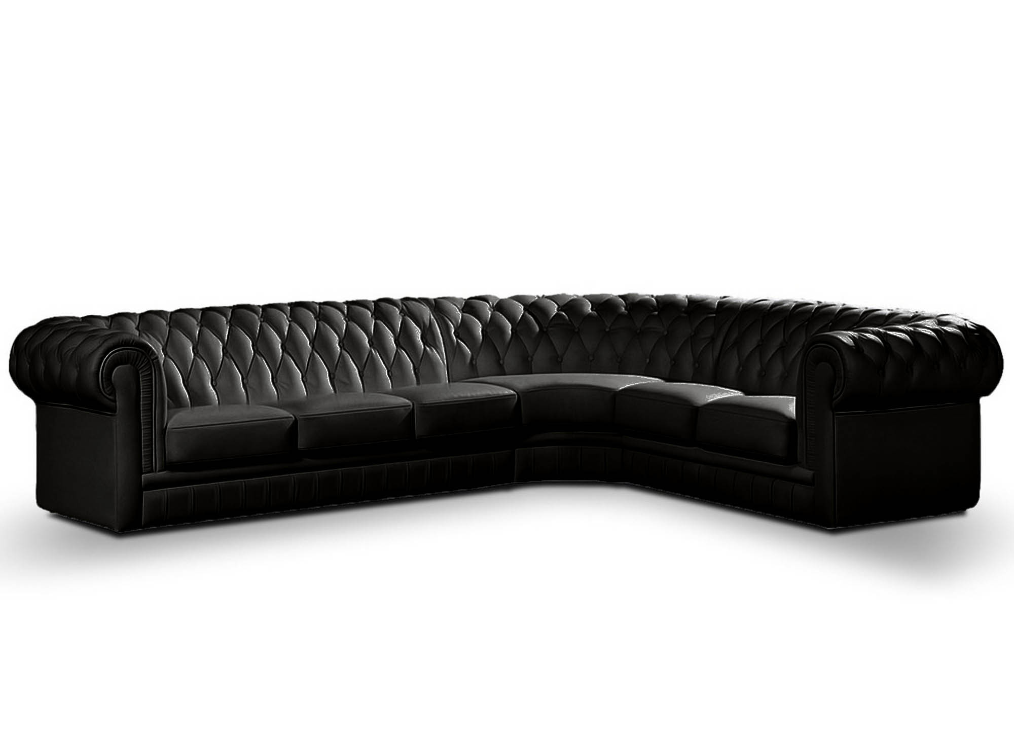 Grand canapé d'angle capitonné en cuir noir CHESTERFIELD - Angle Réversible