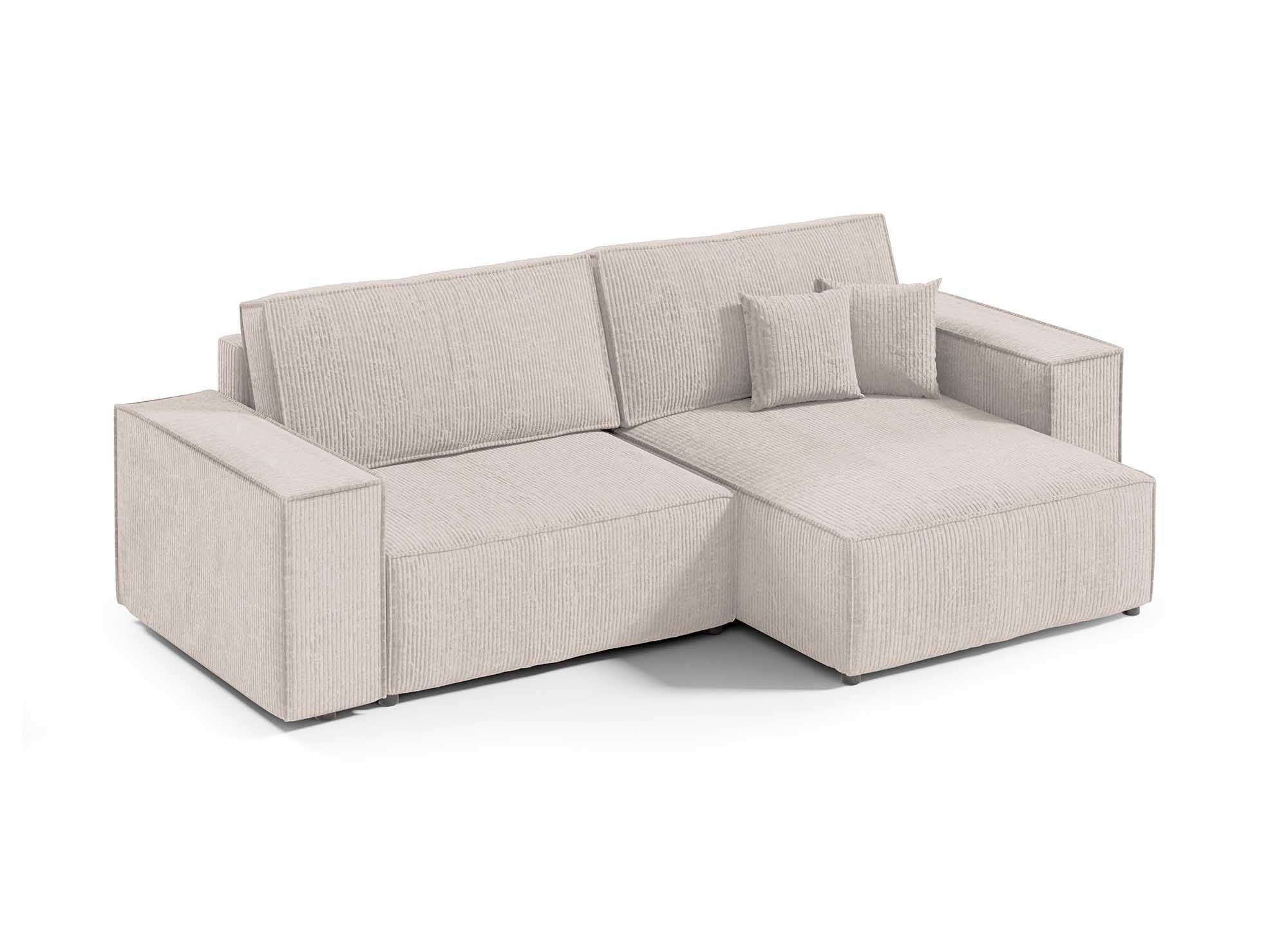 Canapé d'angle convertible et réversible avec coffre en velours cotelé beige JADE MINI