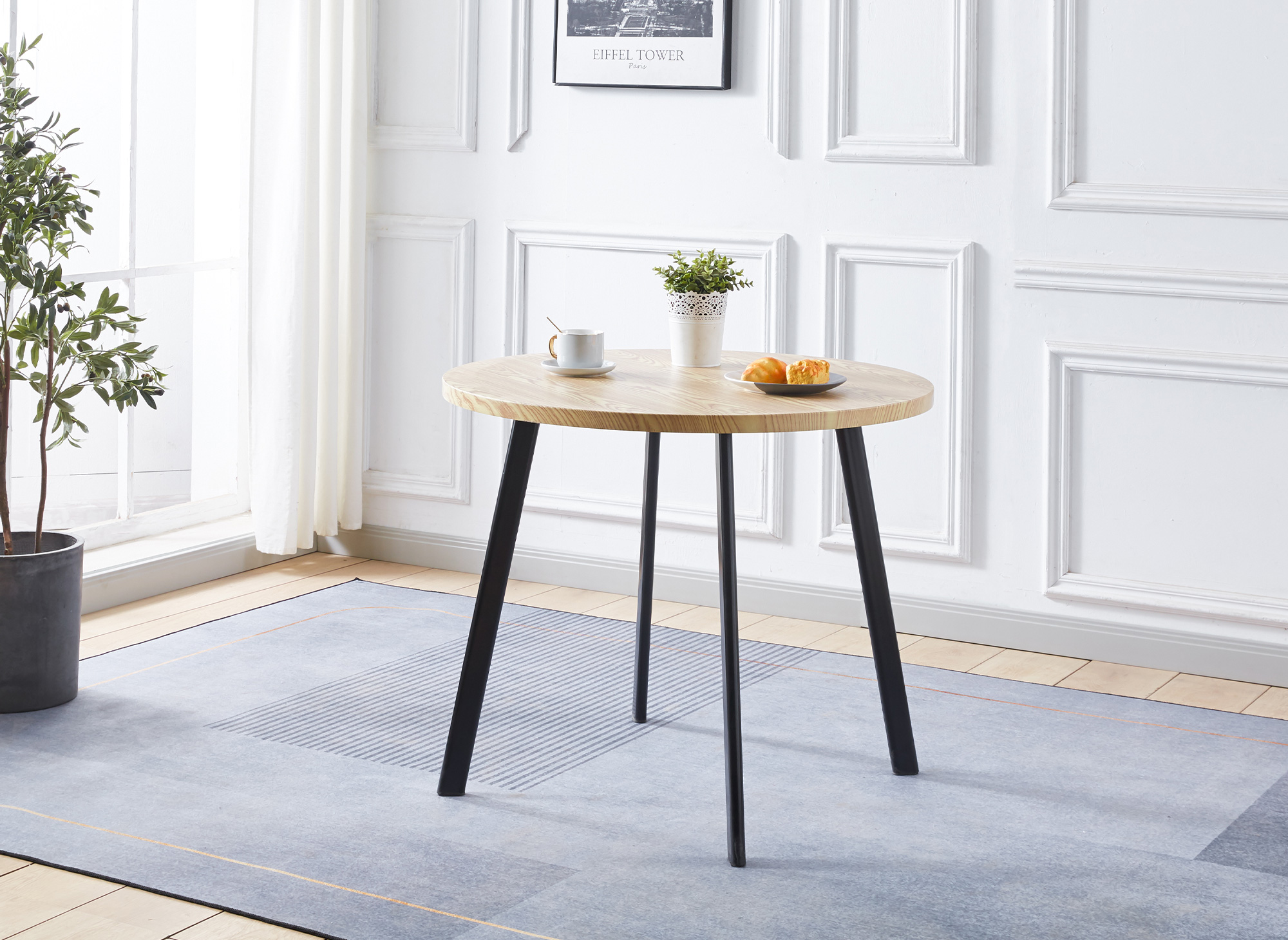 Ensemble table à manger en bois avec 4 tabourets beige IRINA