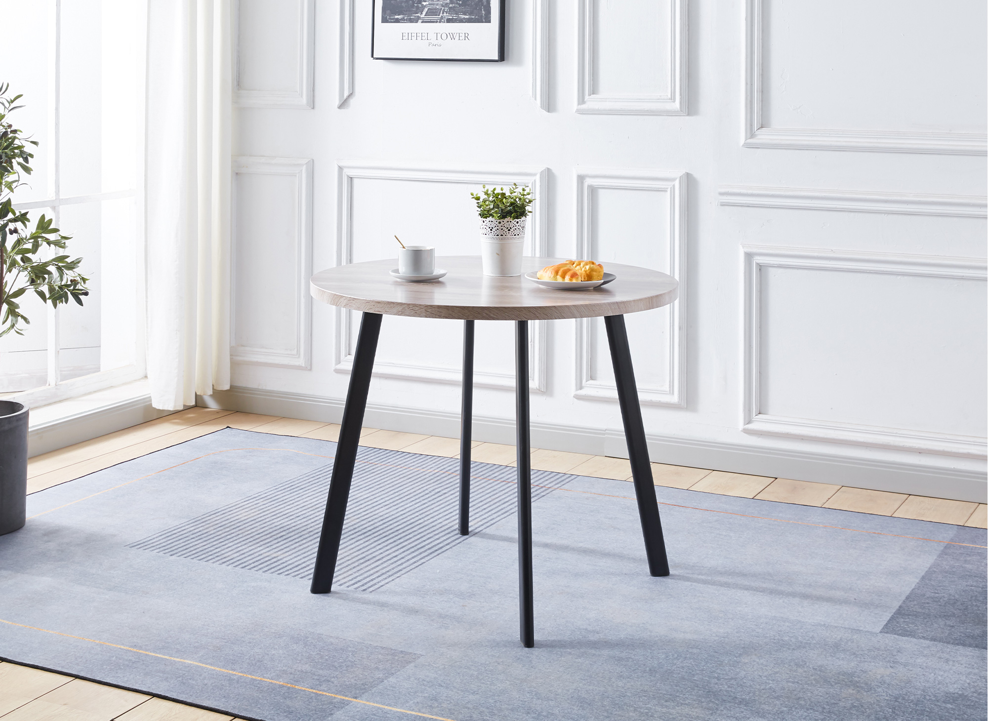 Ensemble table à manger en bois gris clair avec 4 tabourets gris IRINA