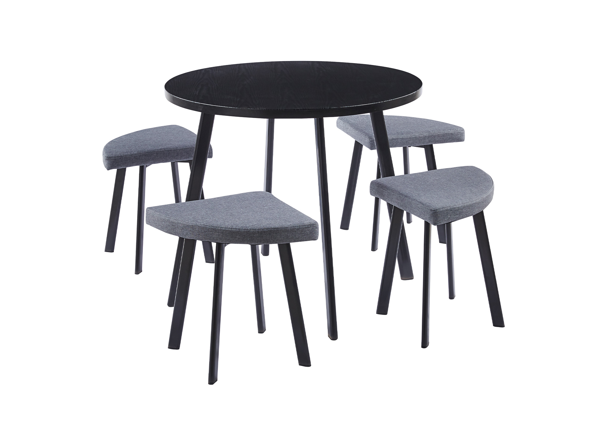 Ensemble table à manger en bois noir avec 4 tabourets gris IRINA