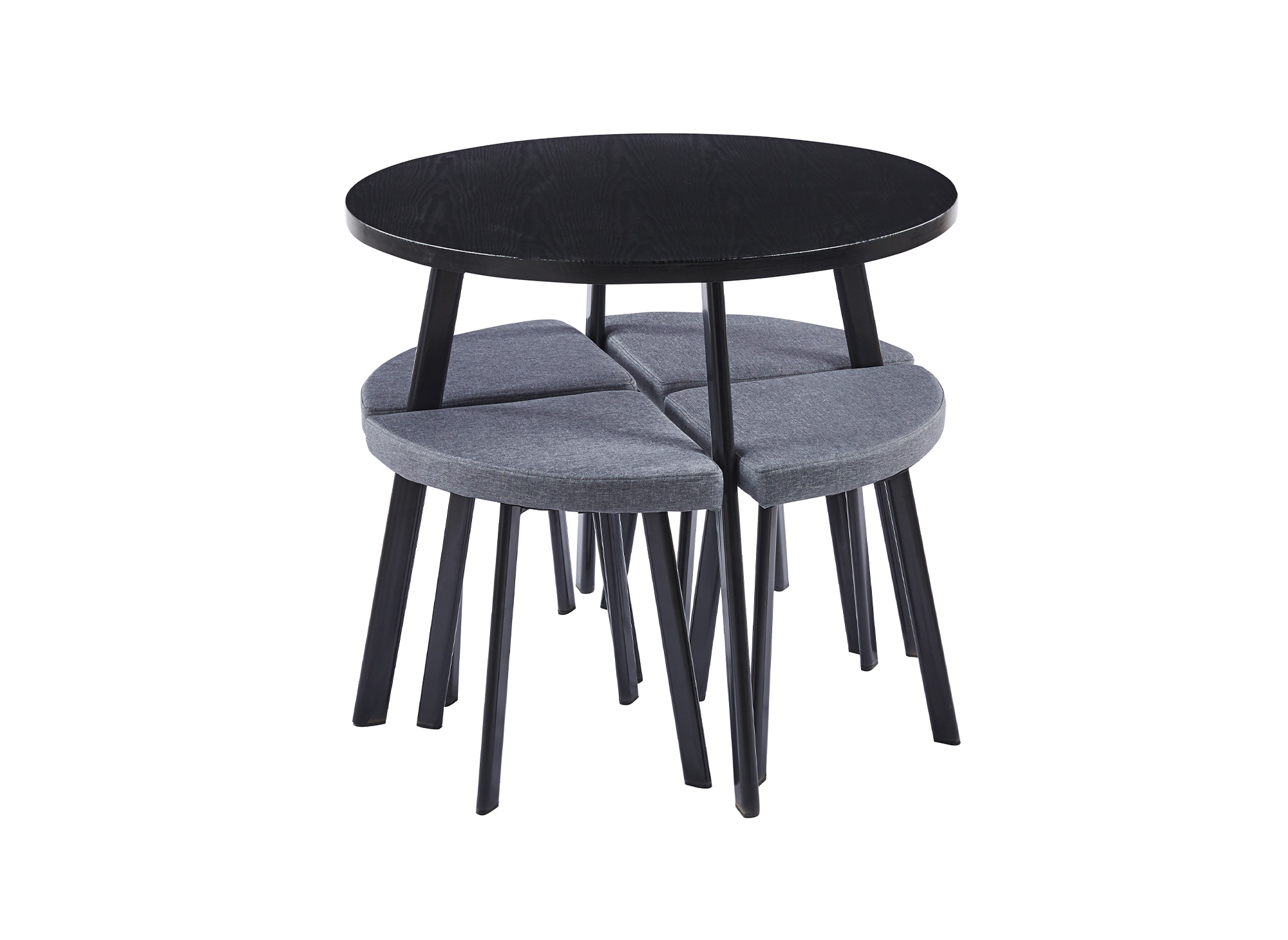 Ensemble table à manger en bois noir avec 4 tabourets gris IRINA