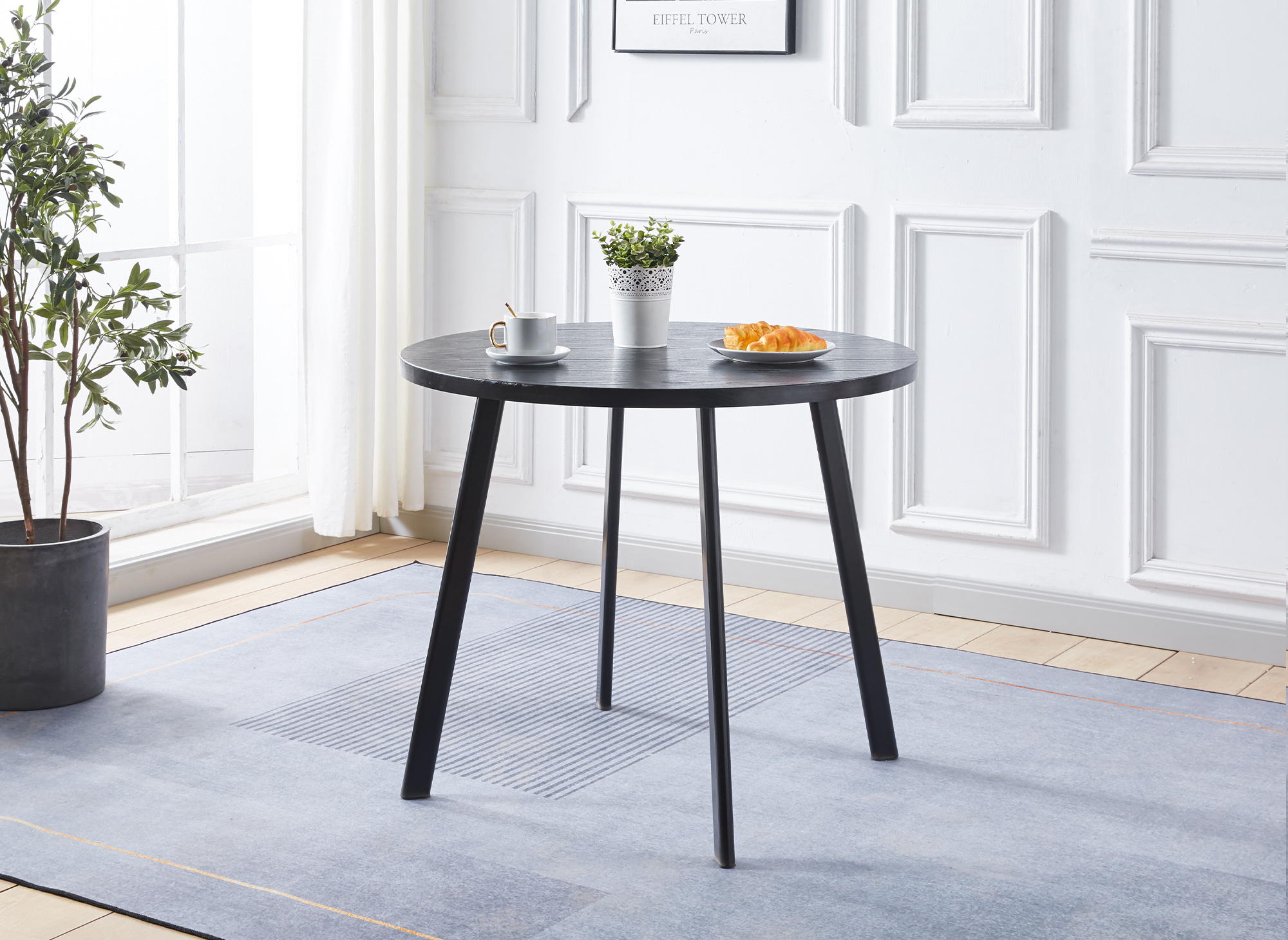 Ensemble table à manger en bois noir avec 4 tabourets gris IRINA