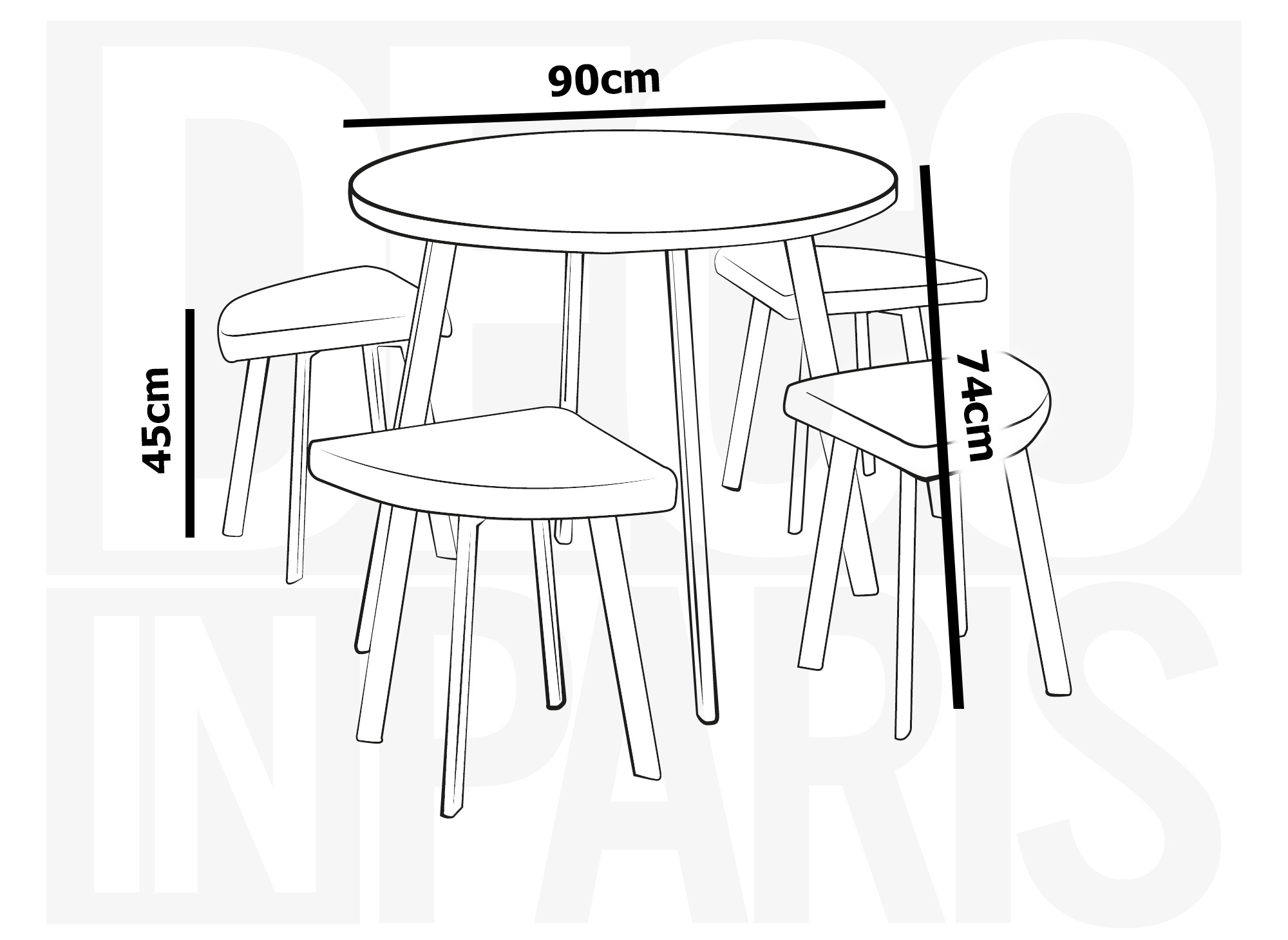 Ensemble table à manger en bois noir avec 4 tabourets gris IRINA
