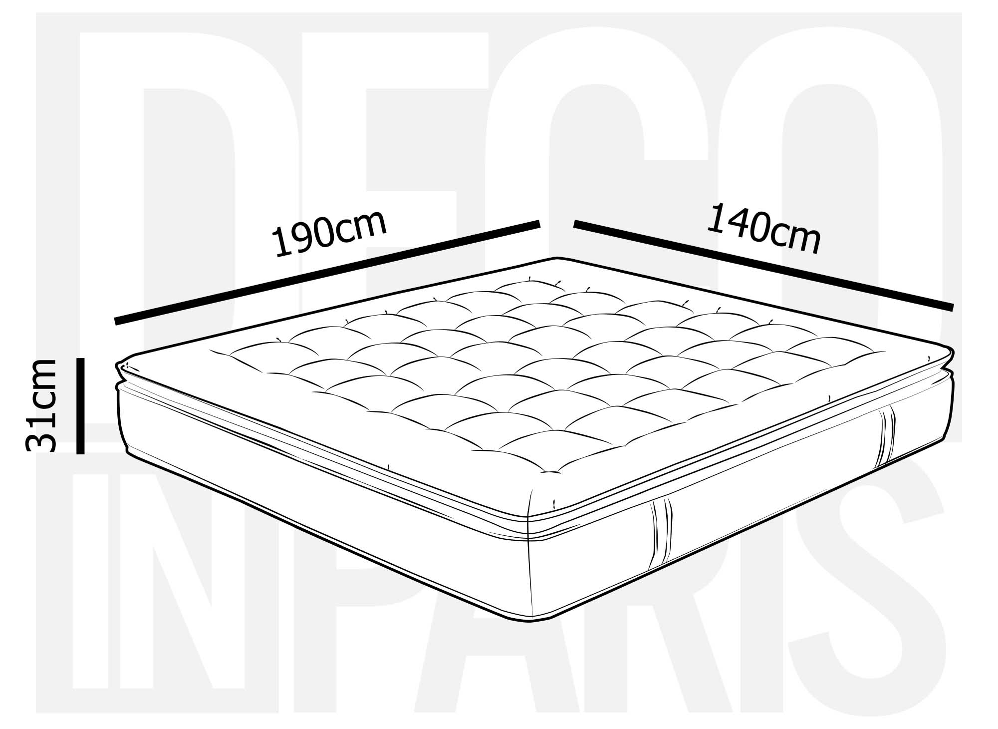 Matelas hybride mousse mémoire en gel et ressorts ensachés 140  x 190 cm épaisseur 31 cm SERENA