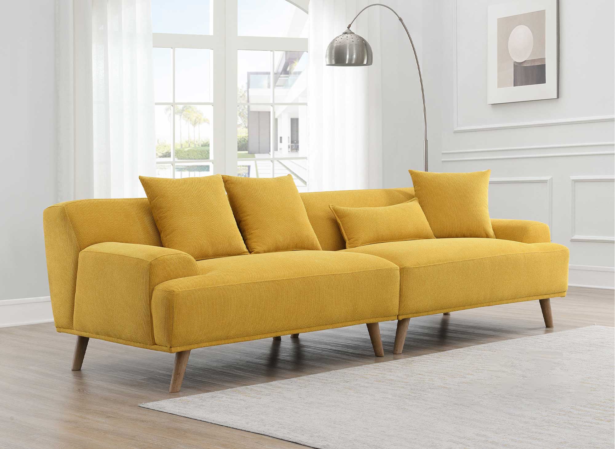 Canapé scandinave 4 places en tissu jaune KAROLINA