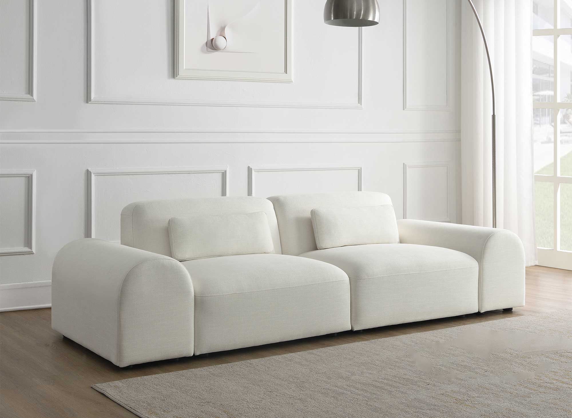 Canapé contemporain 3 places en tissu blanc écru EMMA