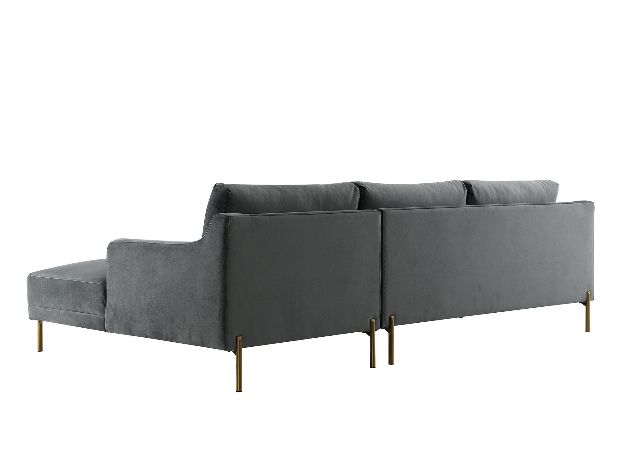 Canapé d'angle avec méridienne en velours gris CELINE - Angle Droit