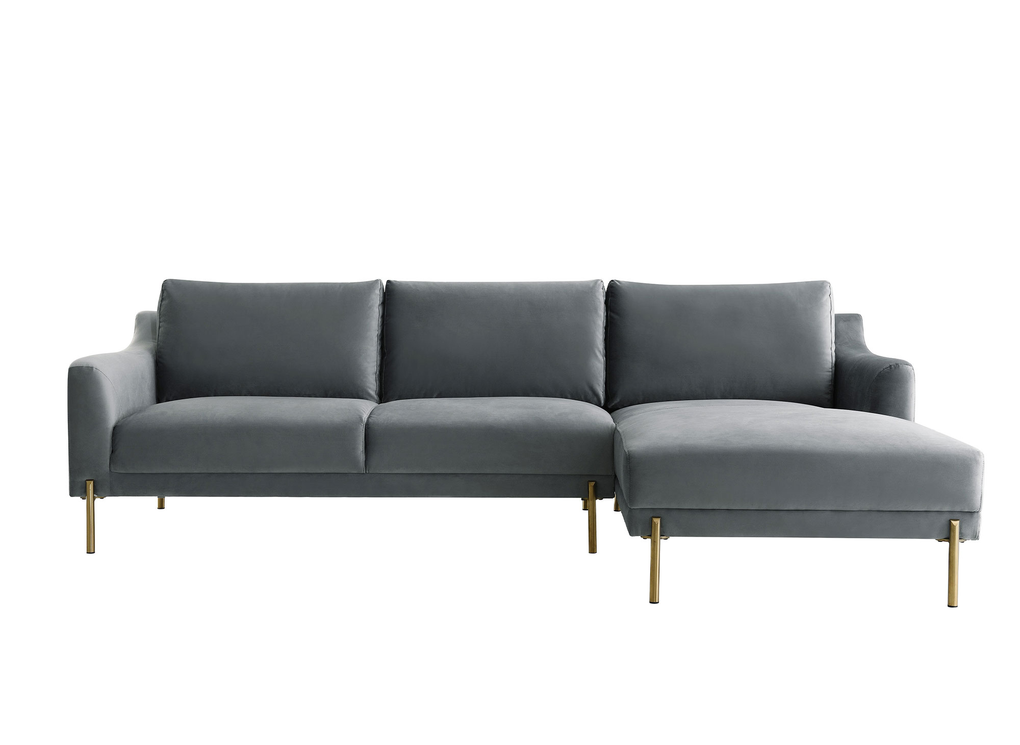 Canapé d'angle avec méridienne en velours gris CELINE - Angle Droit