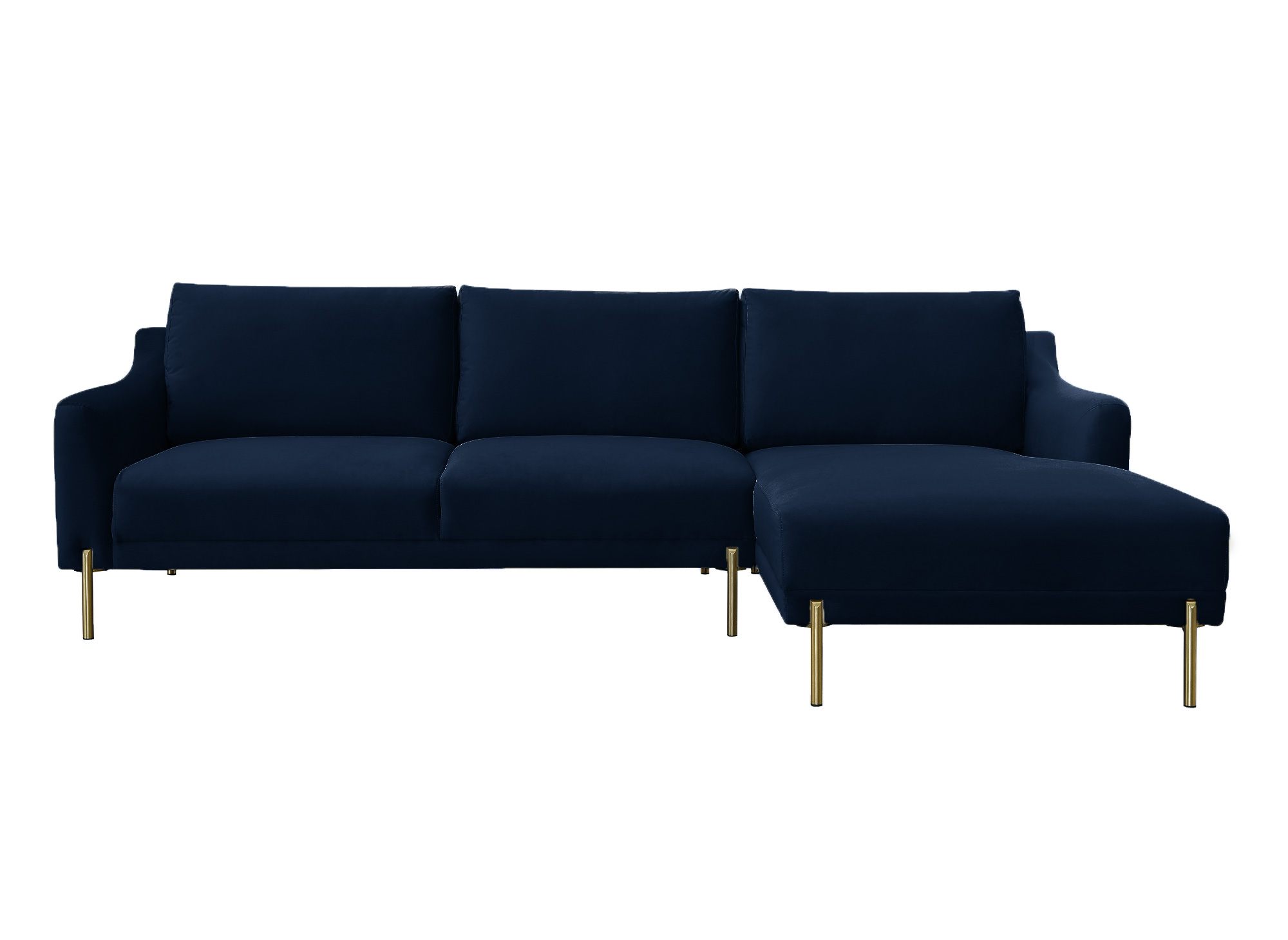 Canapé d'angle avec méridienne en velours bleu CELINE - Angle Droit