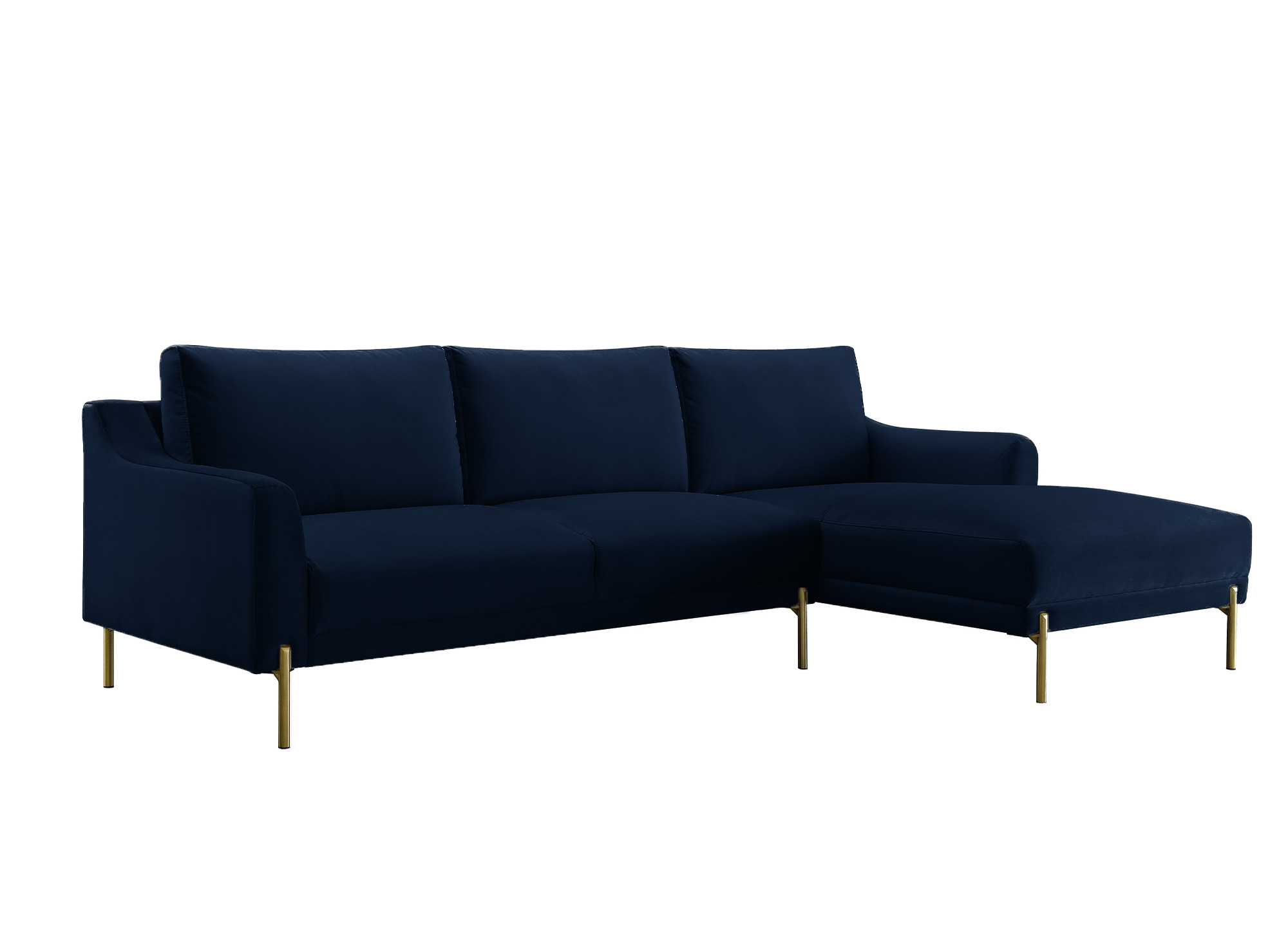 Canapé d'angle avec méridienne en velours bleu CELINE - Angle Droit