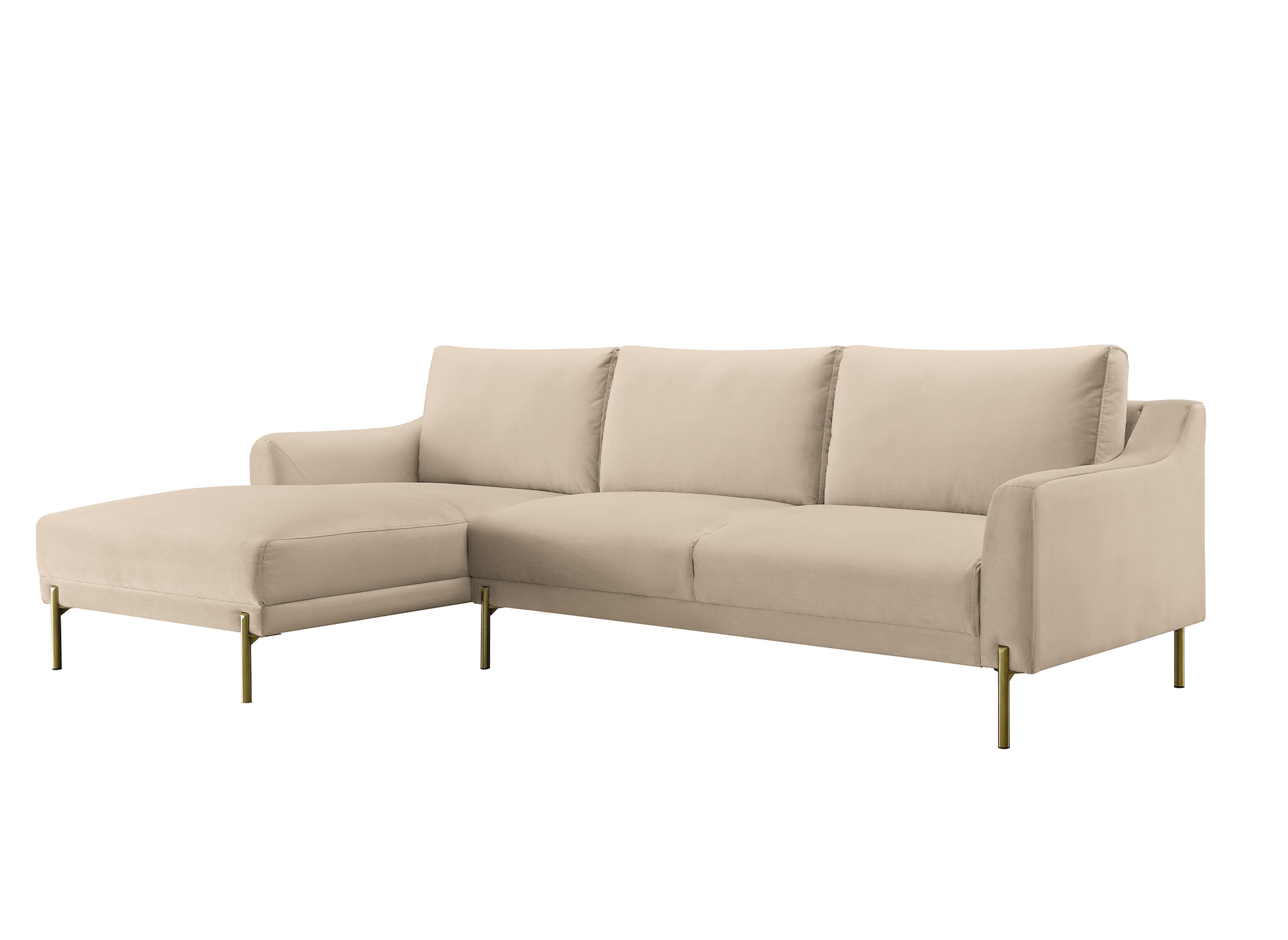 Canapé d'angle avec méridienne en velours beige CELINE - Angle Gauche