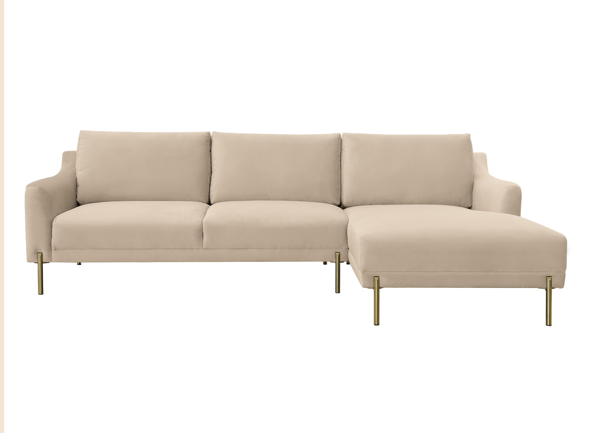 Canapé d'angle avec méridienne en velours beige CELINE - Angle Droit