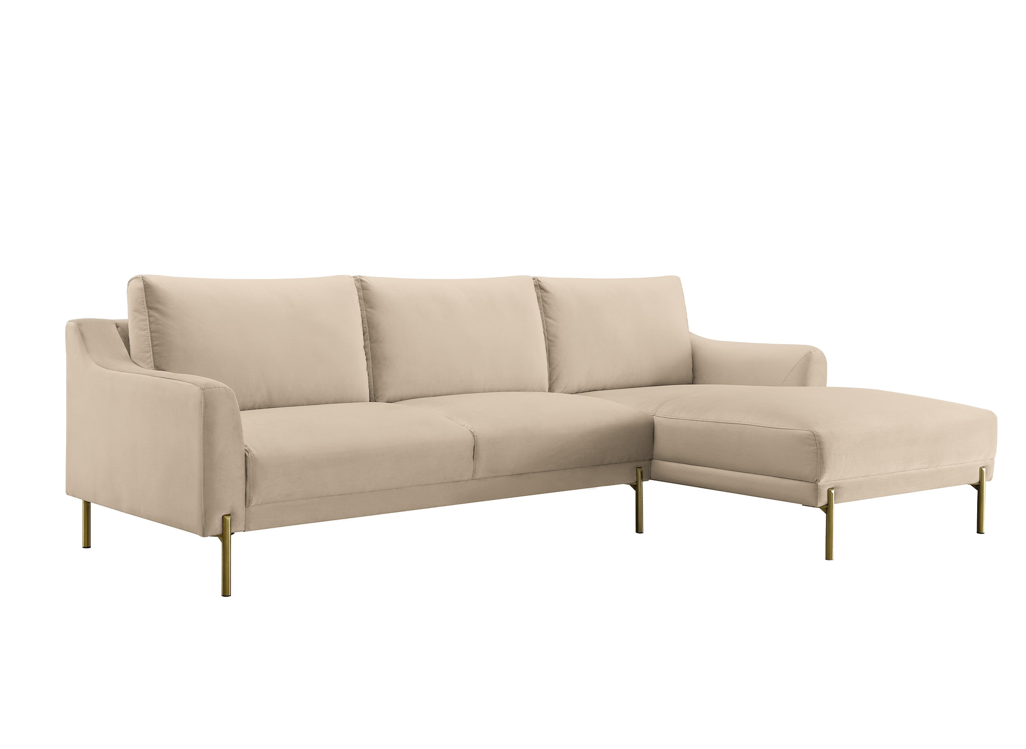 Canapé d'angle avec méridienne en velours beige CELINE - Angle Droit