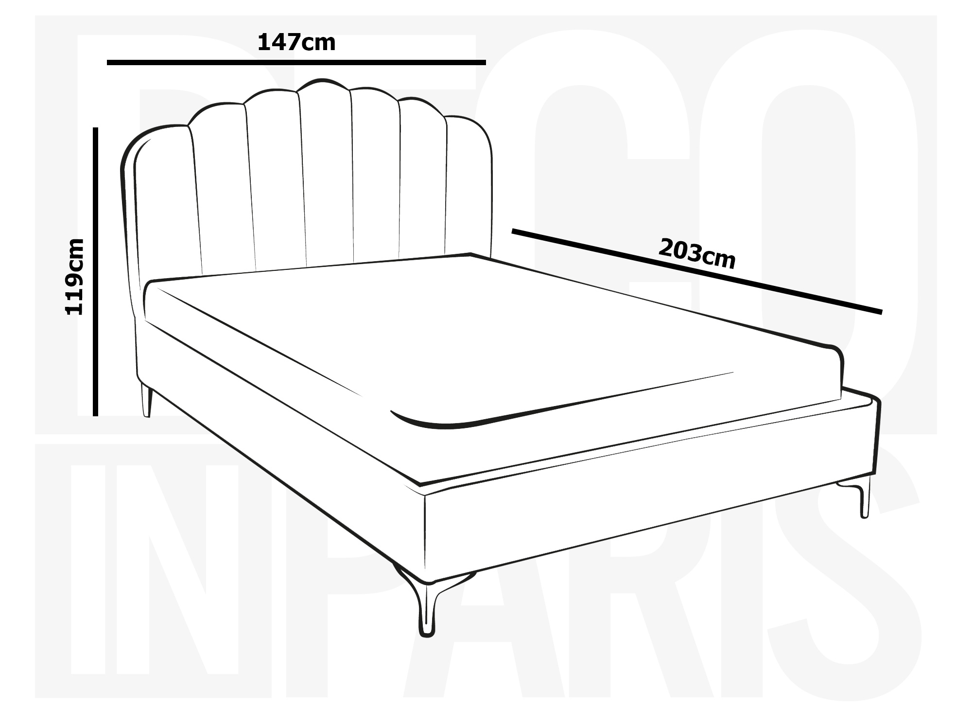 Lit double en velours gris 140x190 cm MARION