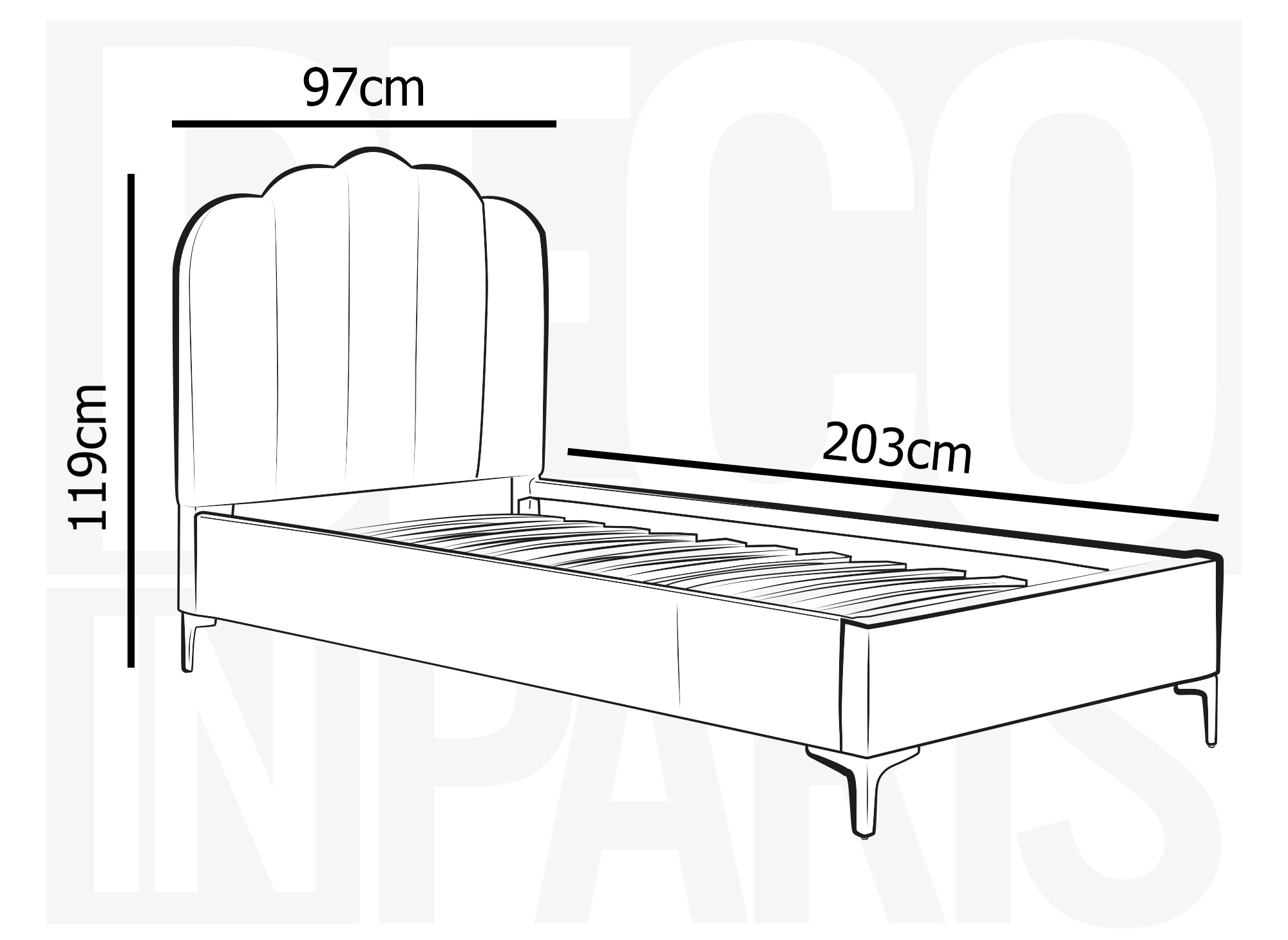 Lit simple en velours gris 90x190 cm MARION