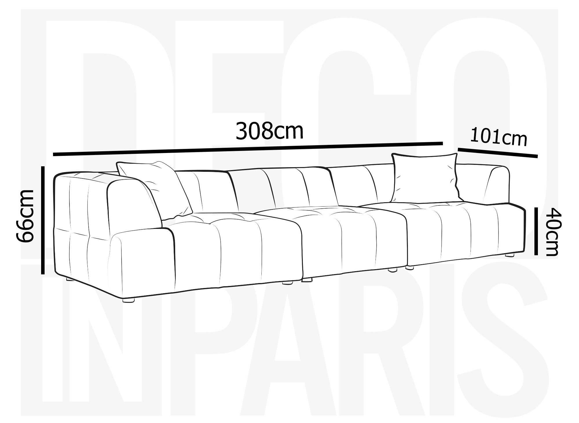 Canapé droit contemporain 4 places en velours beige KELIA