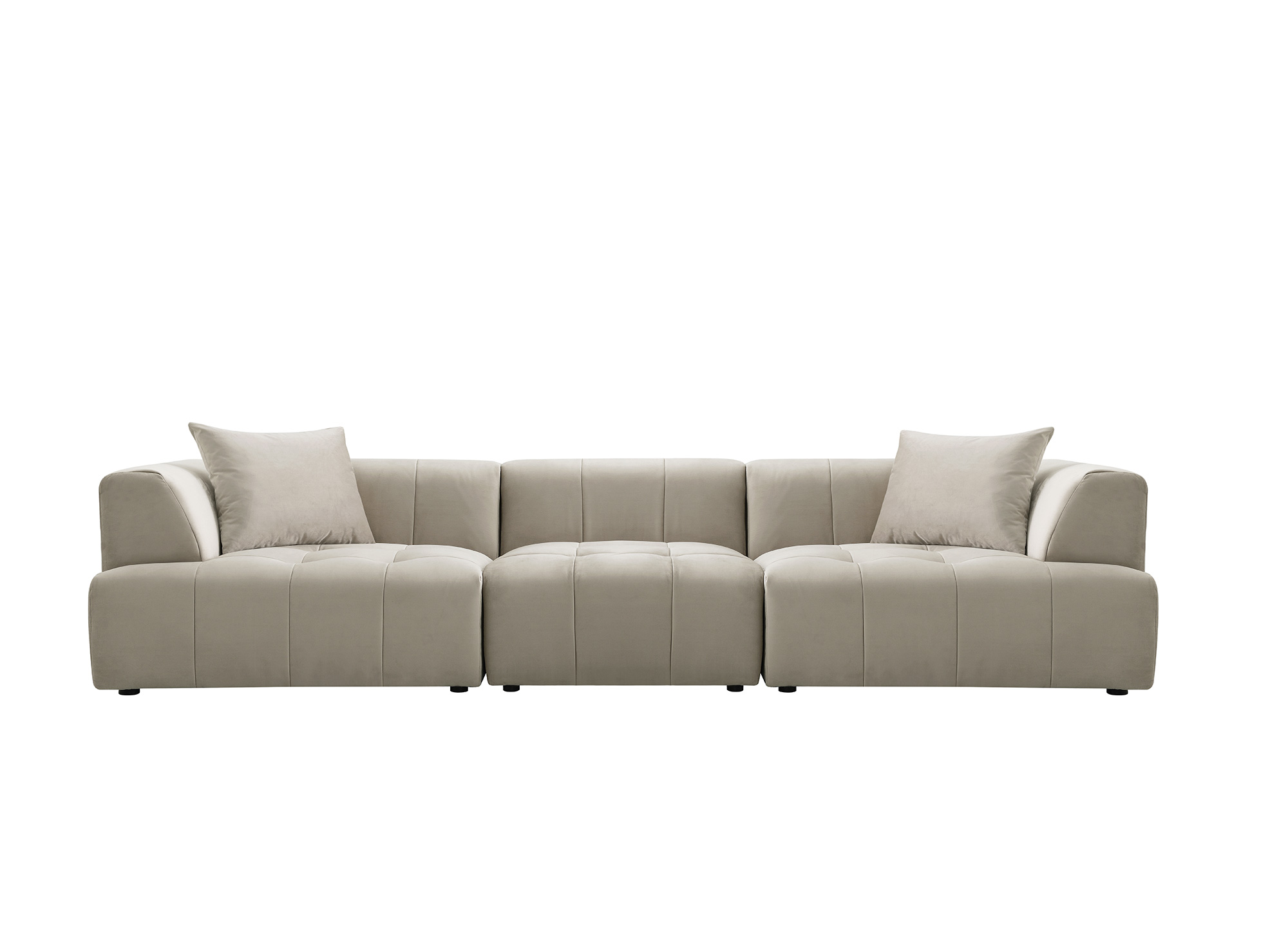Canapé droit contemporain 4 places en velours beige KELIA