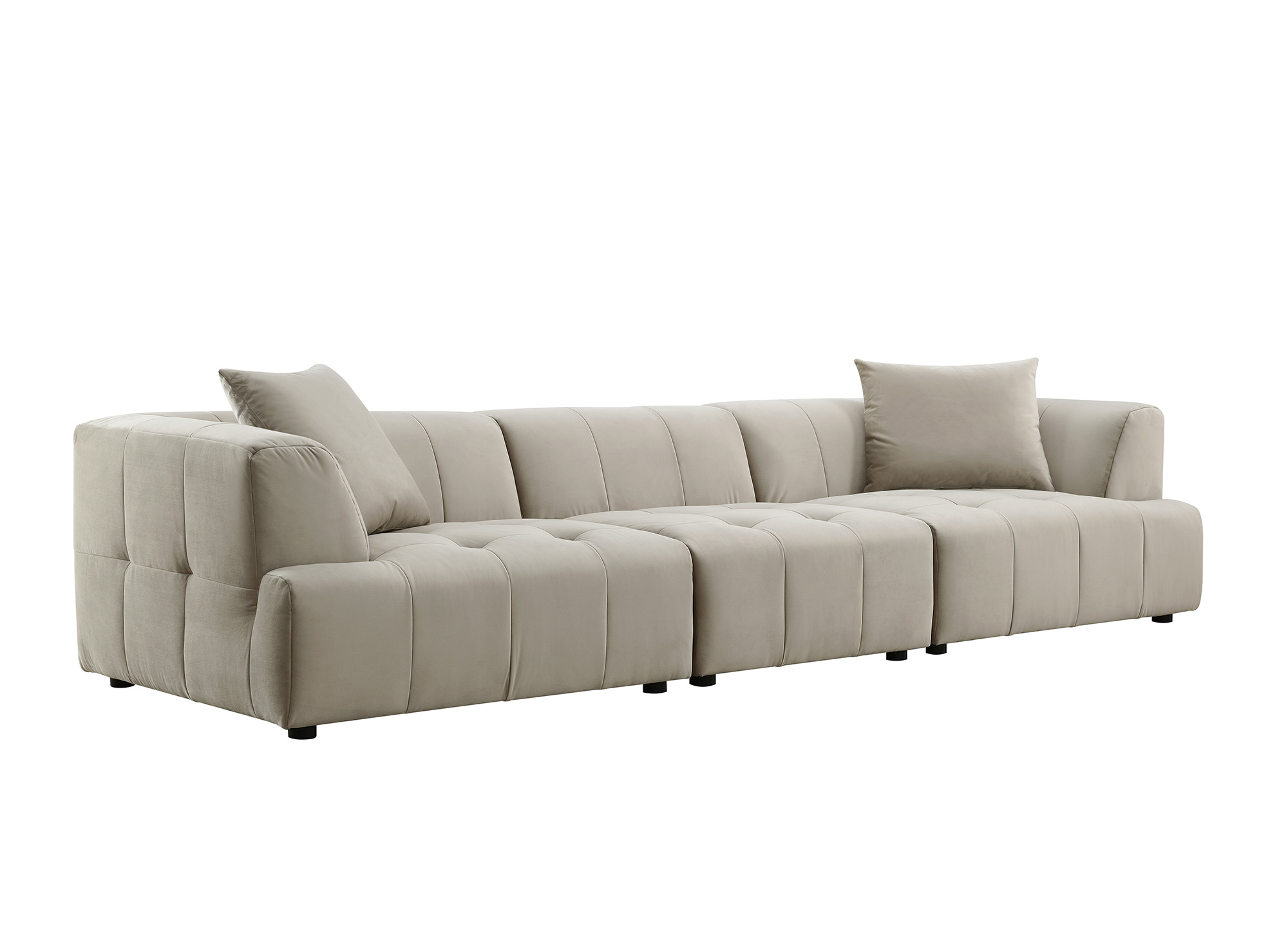 Canapé droit contemporain 4 places en velours beige KELIA
