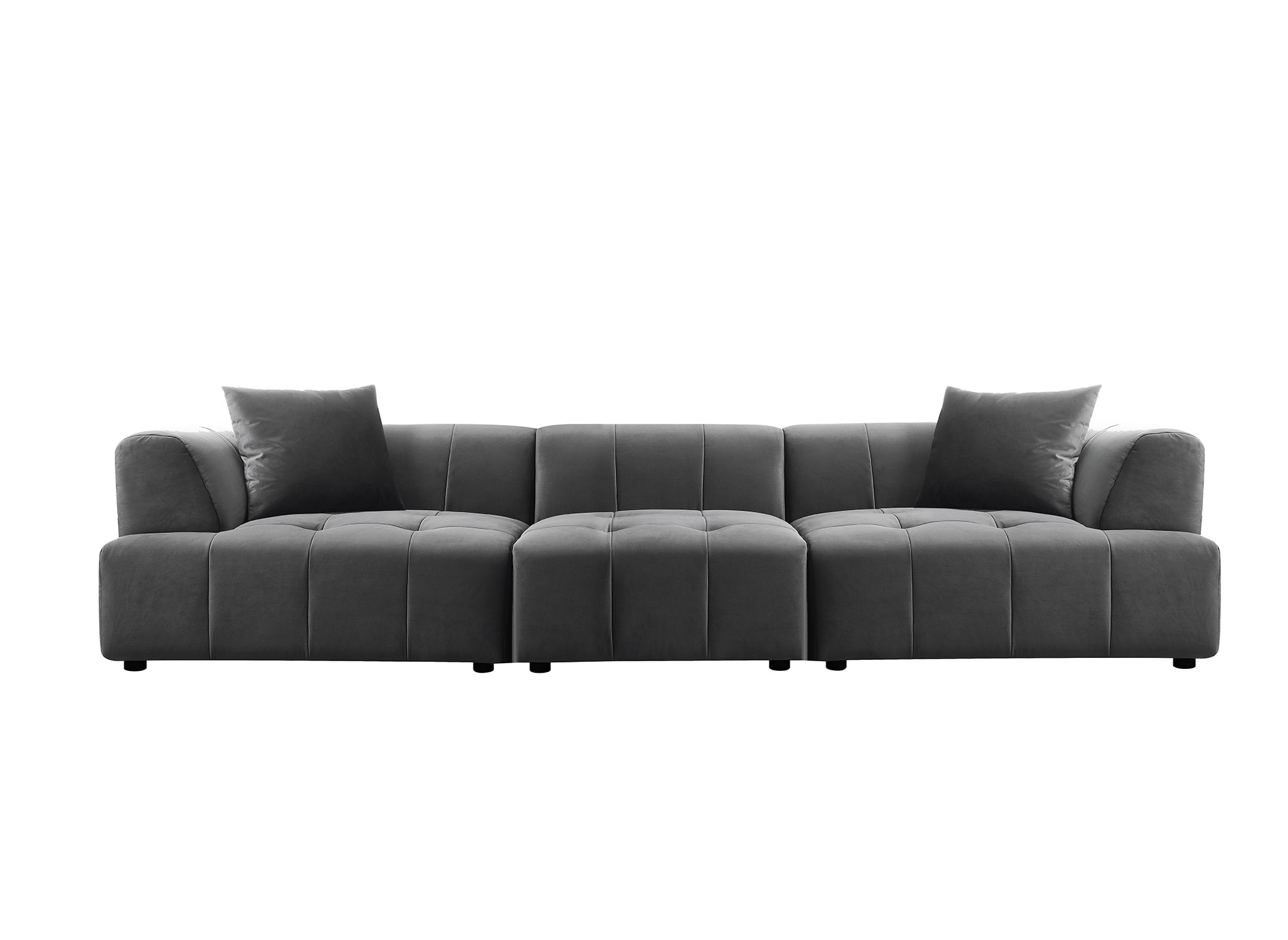 Canapé droit contemporain 4 places en velours gris KELIA