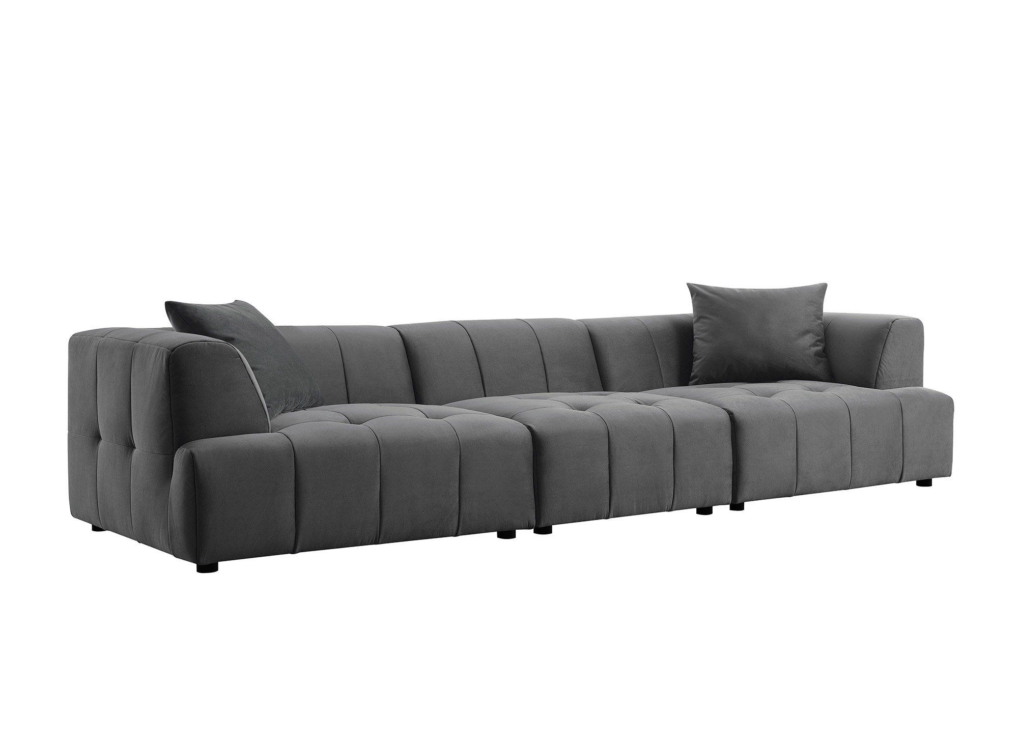 Canapé droit contemporain 4 places en velours gris KELIA