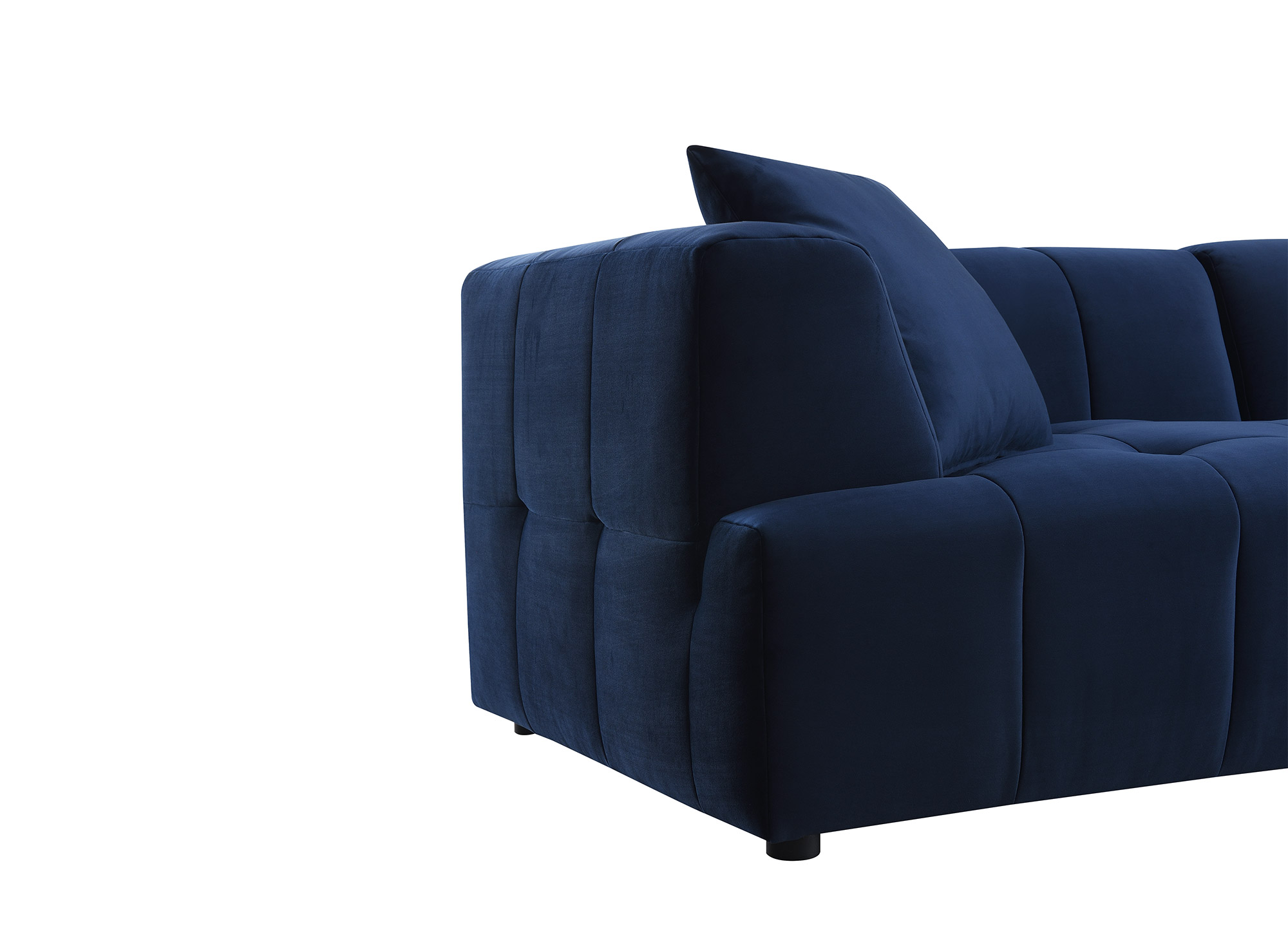Canapé droit contemporain 4 places en velours bleu KELIA