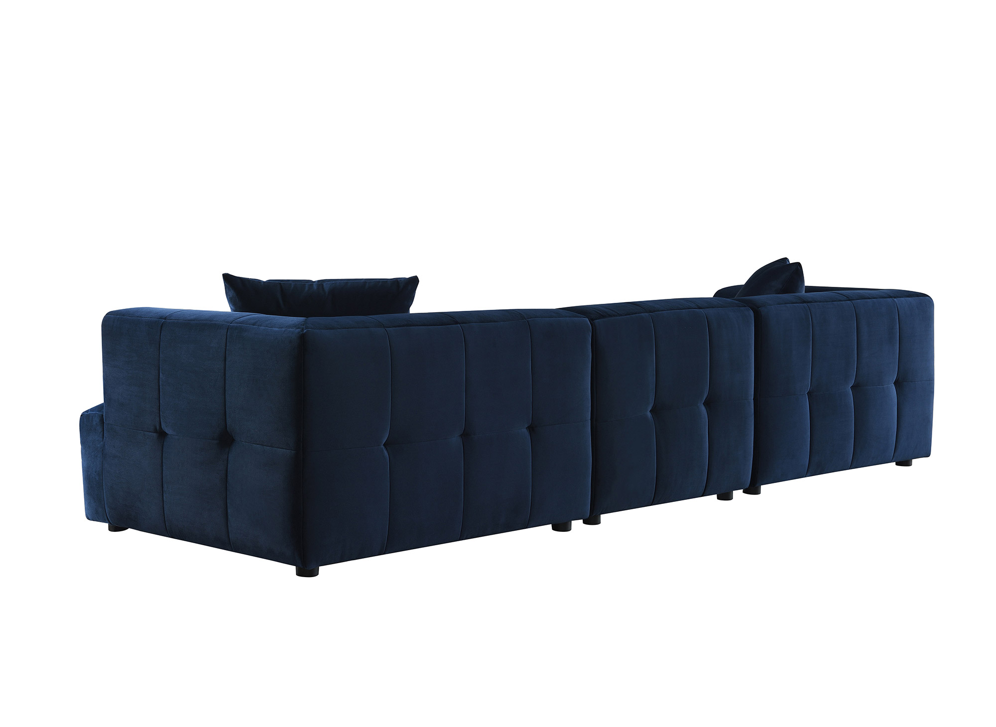 Canapé droit contemporain 4 places en velours bleu KELIA