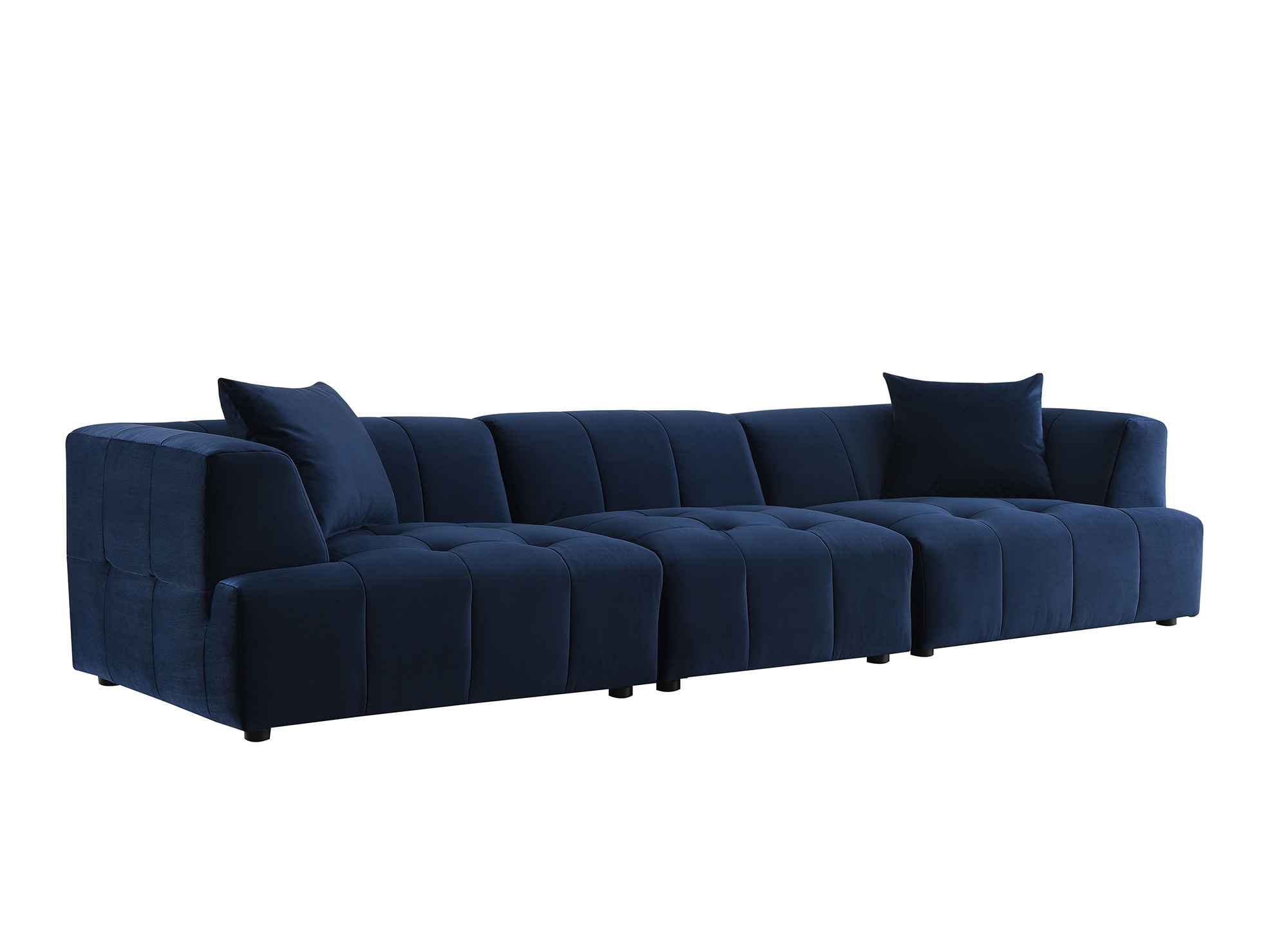 Canapé droit contemporain 4 places en velours bleu KELIA