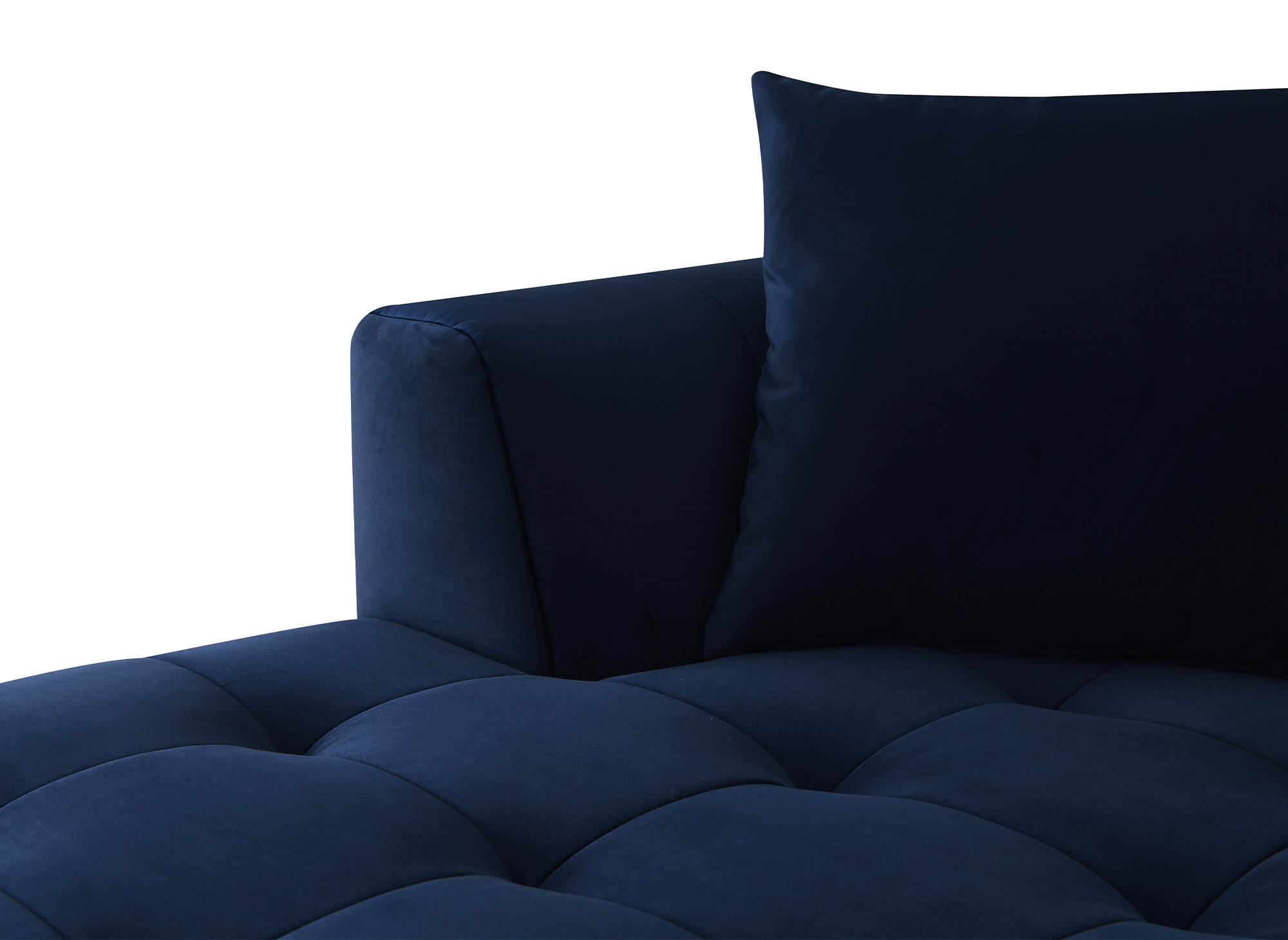 Canapé d'angle avec méridienne en velours bleu KELIA - Angle Gauche