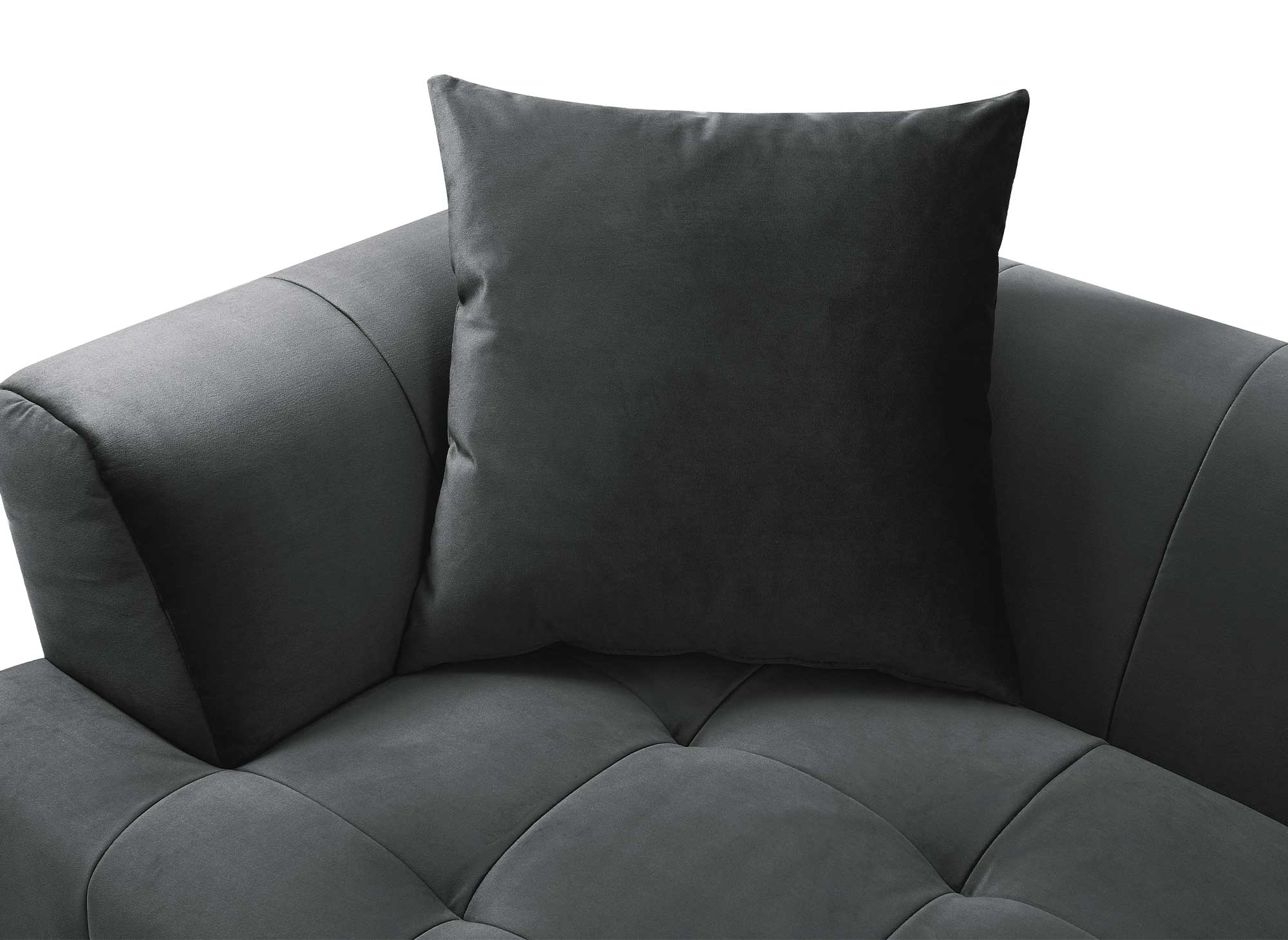 Canapé d'angle avec méridienne en velours gris KELIA - Angle Gauche