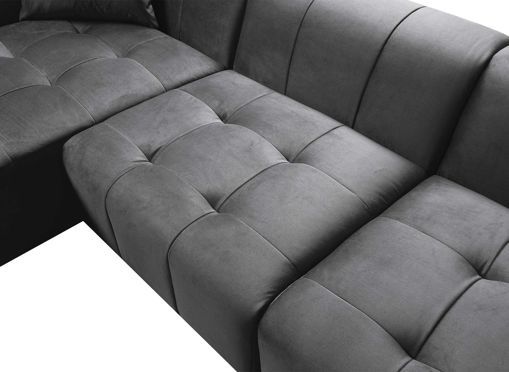 Canapé d'angle avec méridienne en velours gris KELIA - Angle Gauche
