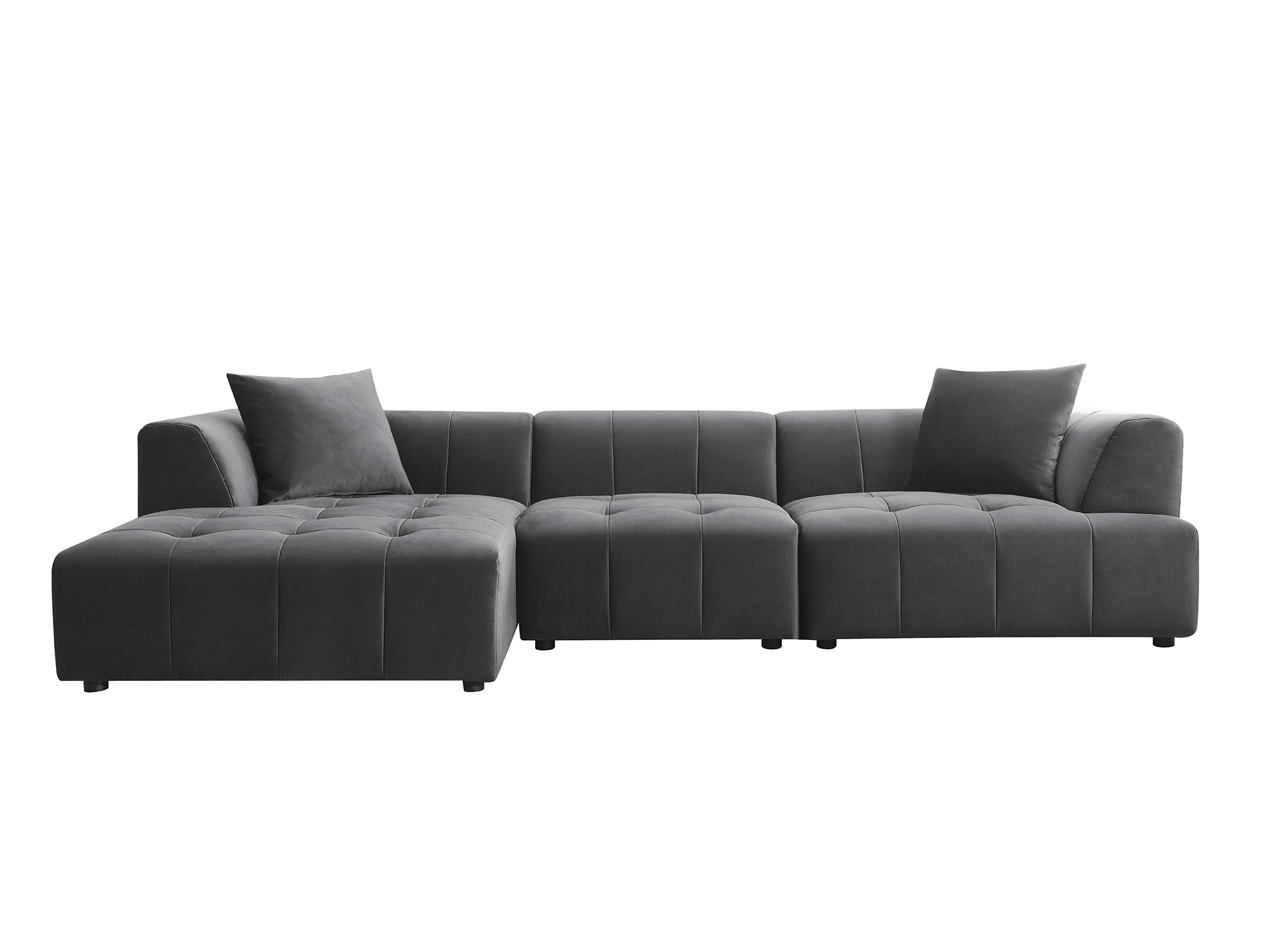 Canapé d'angle avec méridienne en velours gris KELIA - Angle Gauche