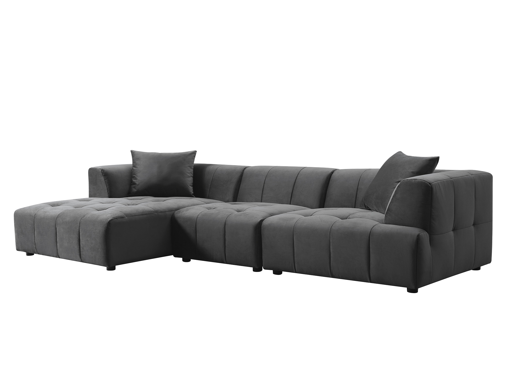 Canapé d'angle avec méridienne en velours gris KELIA - Angle Gauche