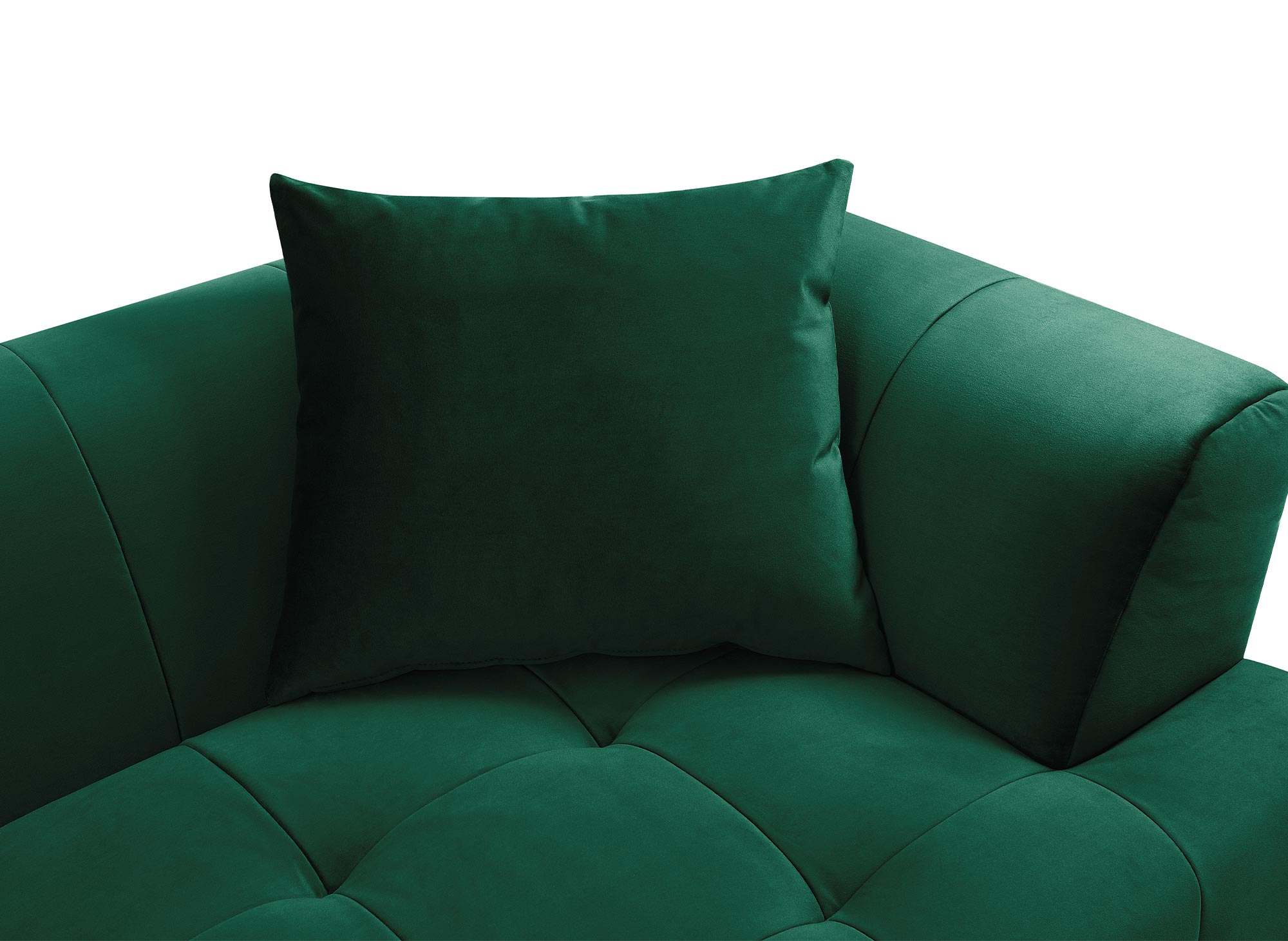 Canapé d'angle avec méridienne en velours vert KELIA - Angle Droit