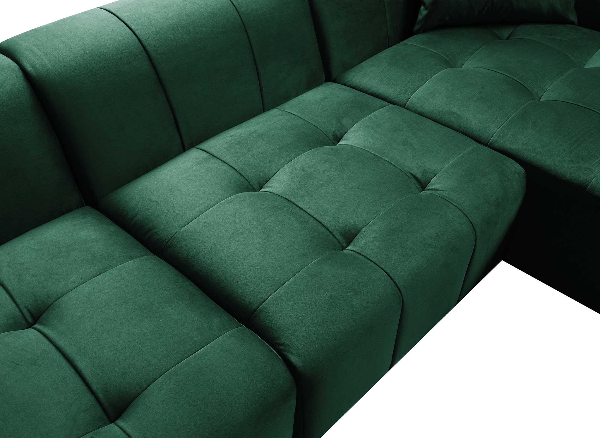 Canapé d'angle avec méridienne en velours vert KELIA - Angle Droit