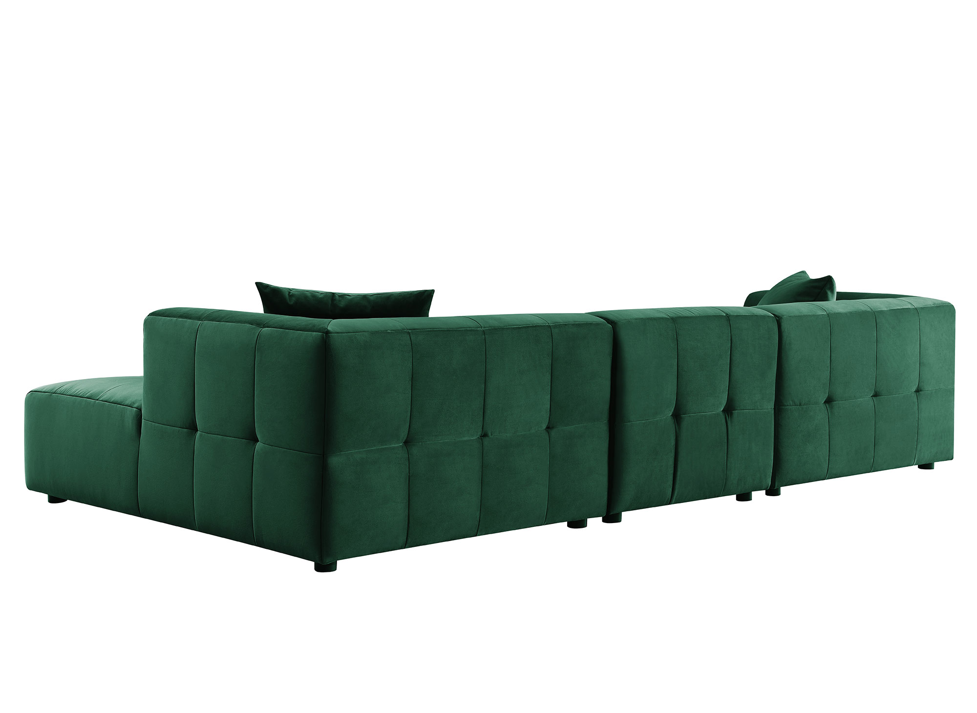 Canapé d'angle avec méridienne en velours vert KELIA - Angle Droit
