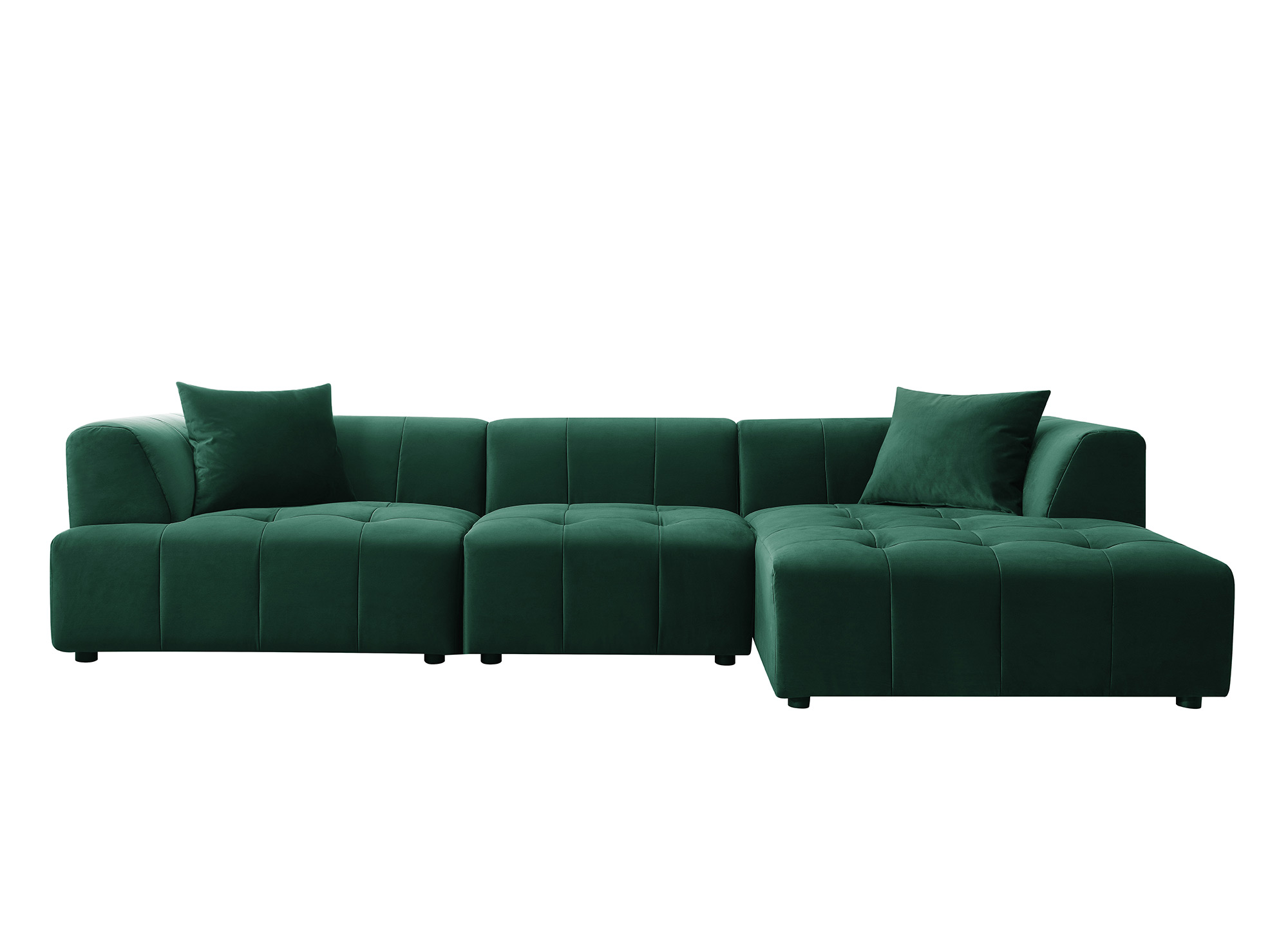 Canapé d'angle avec méridienne en velours vert KELIA - Angle Droit