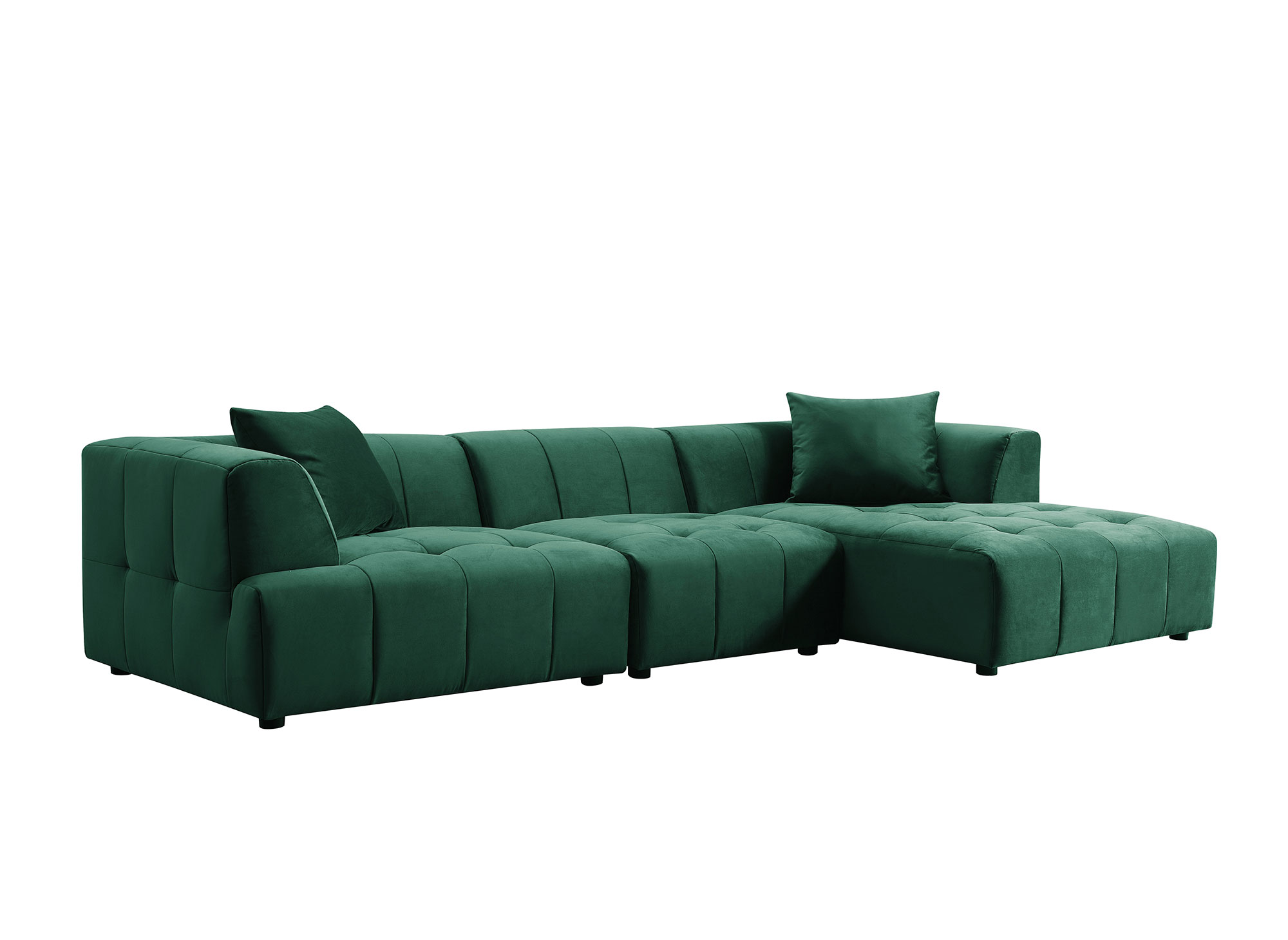 Canapé d'angle avec méridienne en velours vert KELIA - Angle Droit