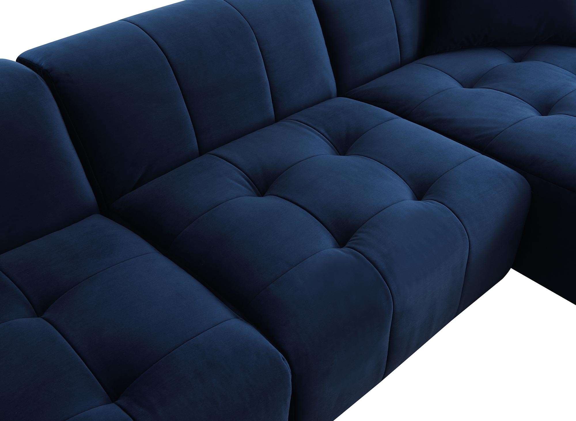 Canapé d'angle avec méridienne en velours bleu KELIA - Angle Droit