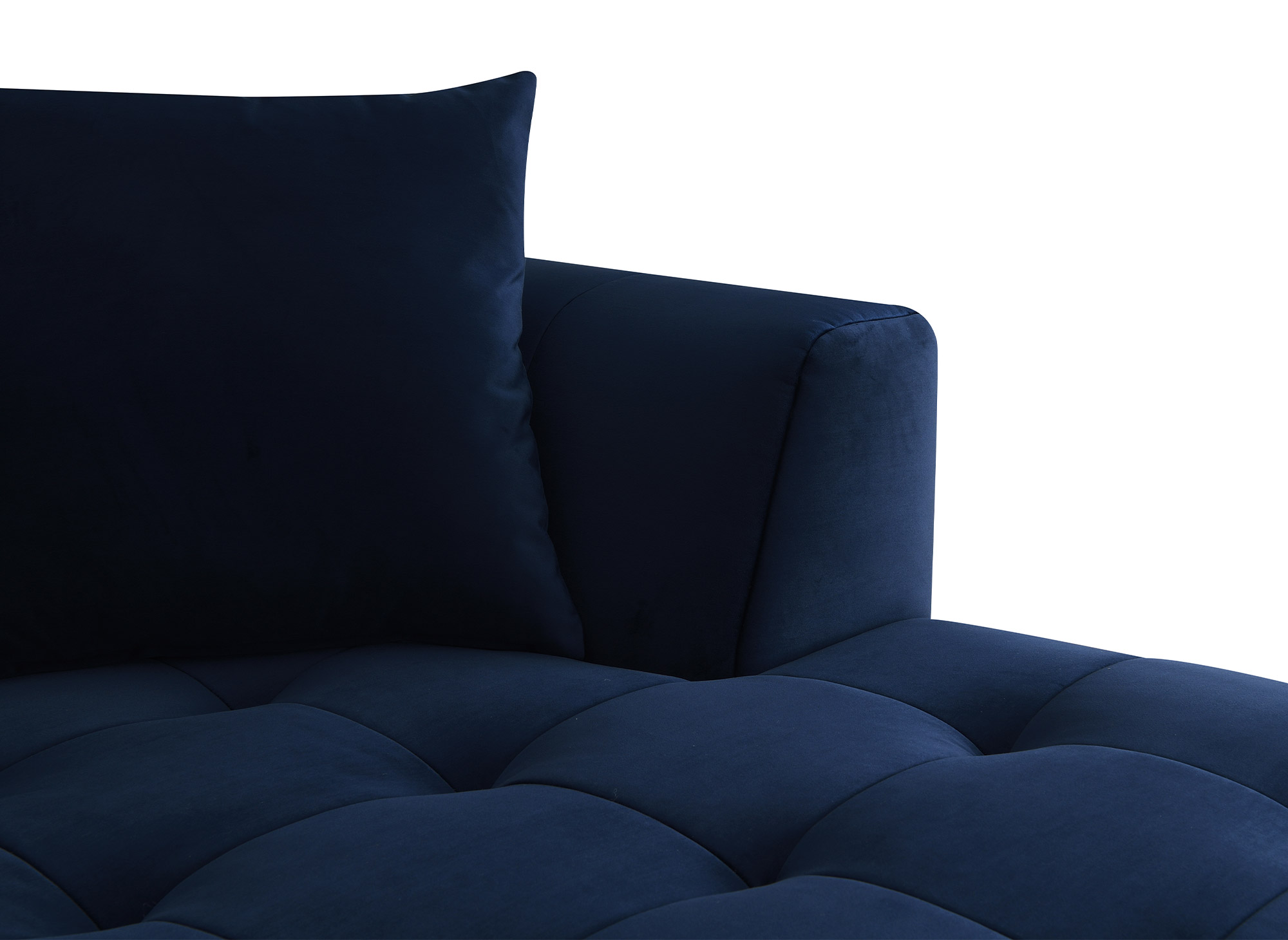 Canapé d'angle avec méridienne en velours bleu KELIA - Angle Droit