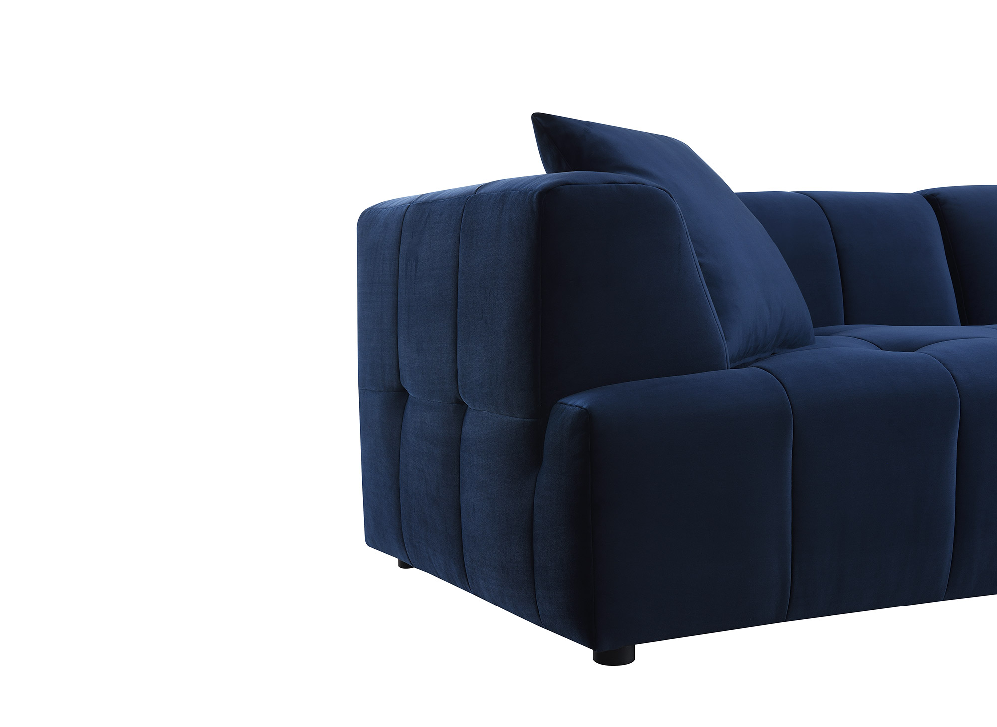Canapé d'angle avec méridienne en velours bleu KELIA - Angle Droit