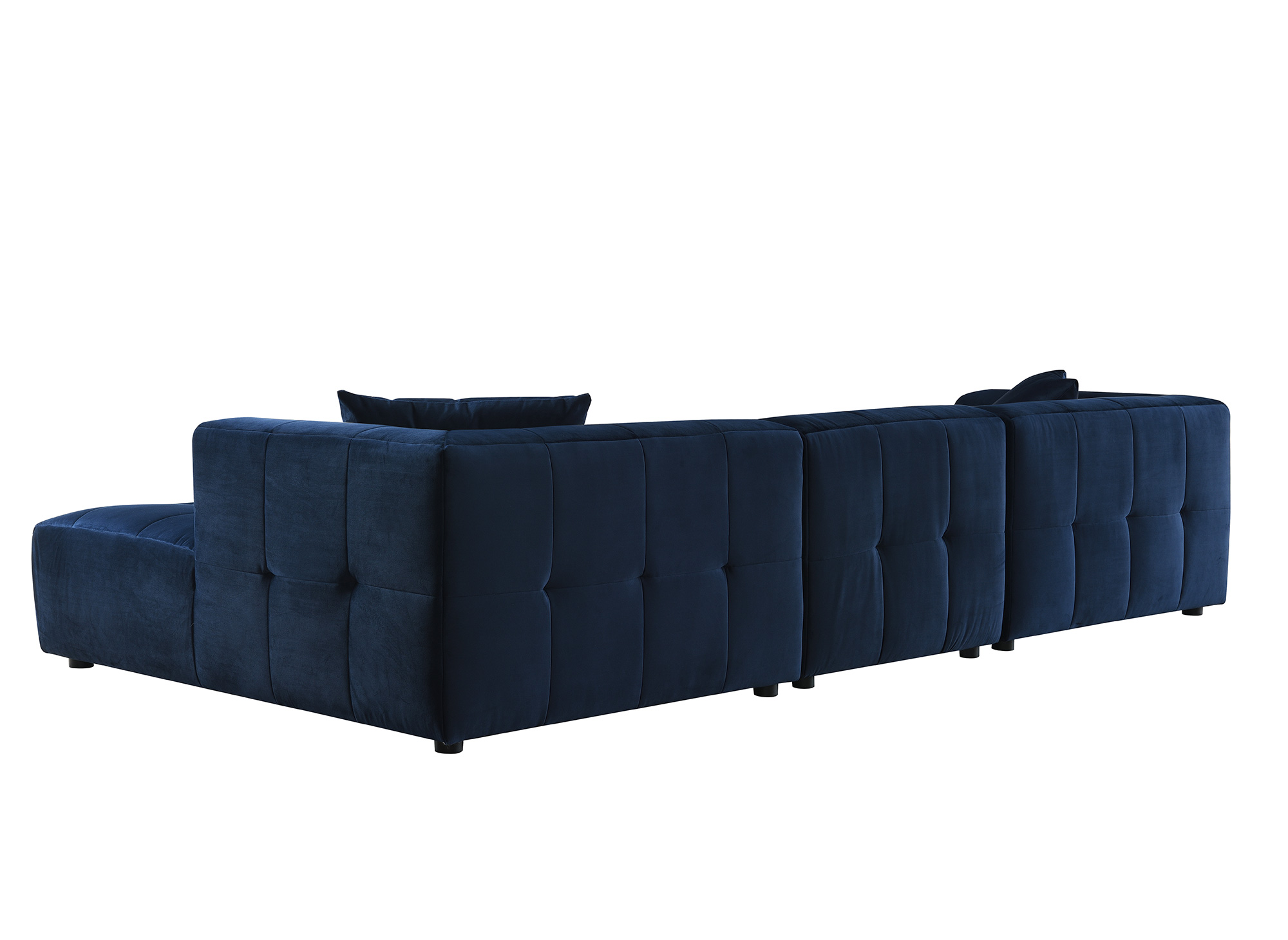 Canapé d'angle avec méridienne en velours bleu KELIA - Angle Droit