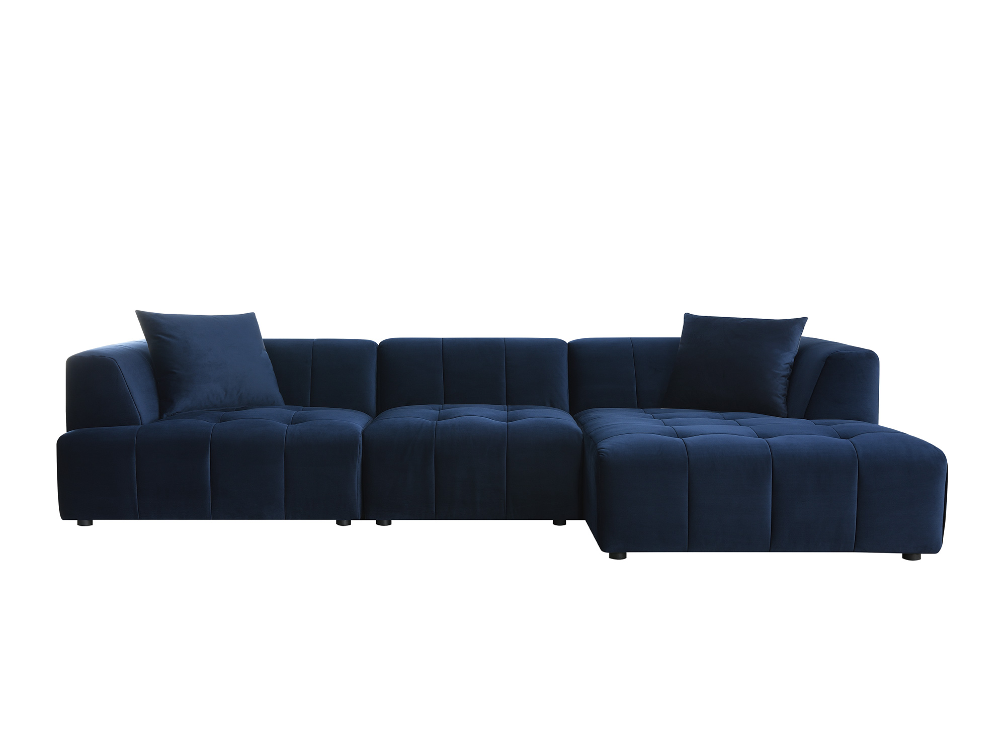 Canapé d'angle avec méridienne en velours bleu KELIA - Angle Droit