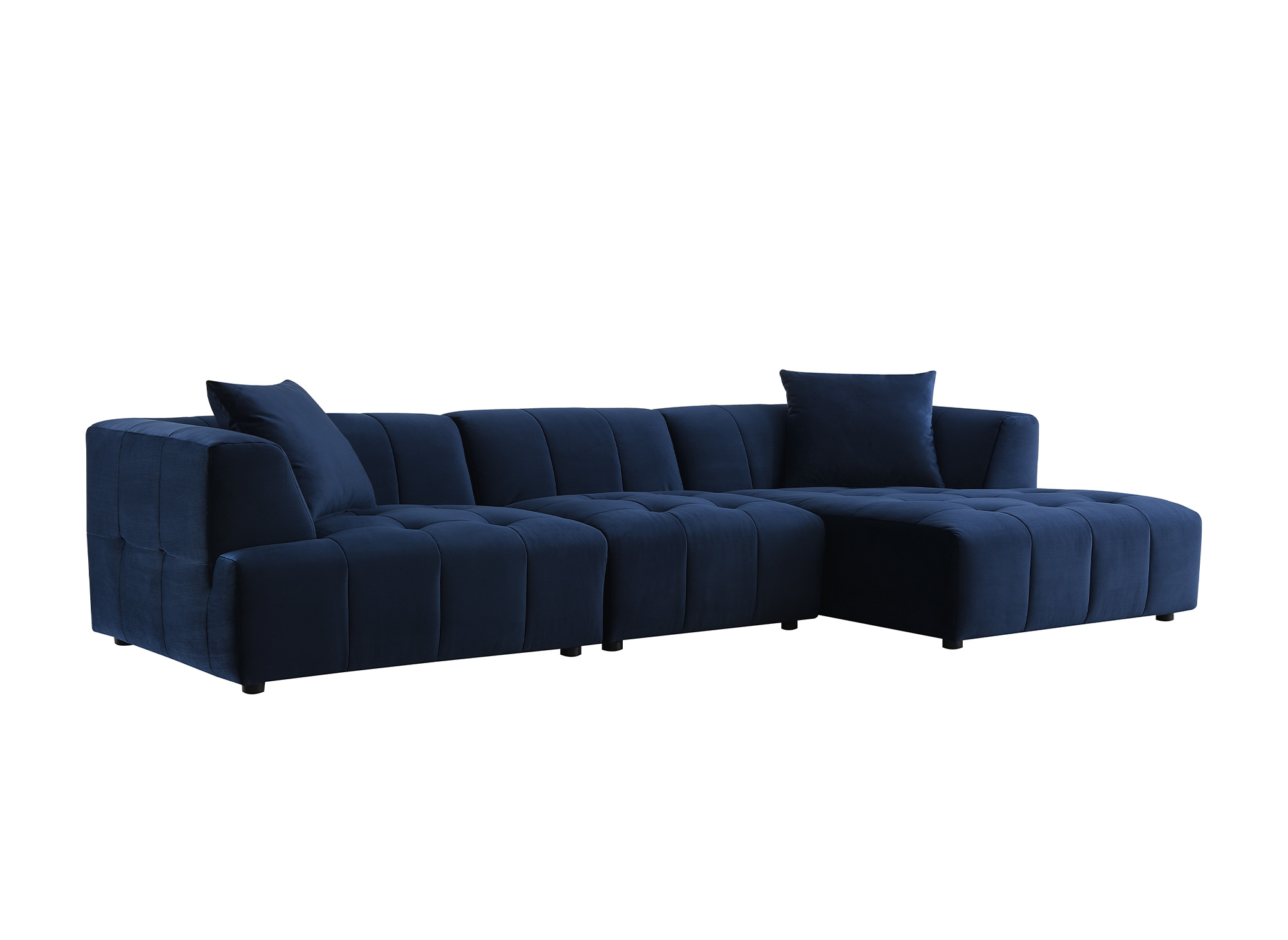 Canapé d'angle avec méridienne en velours bleu KELIA - Angle Droit