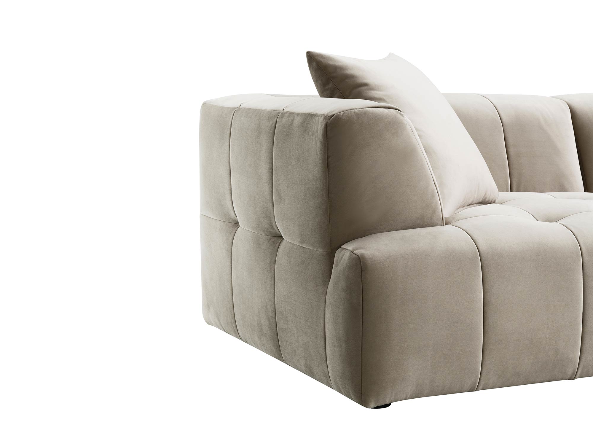 Canapé d'angle avec méridienne en velours beige KELIA - Angle Droit