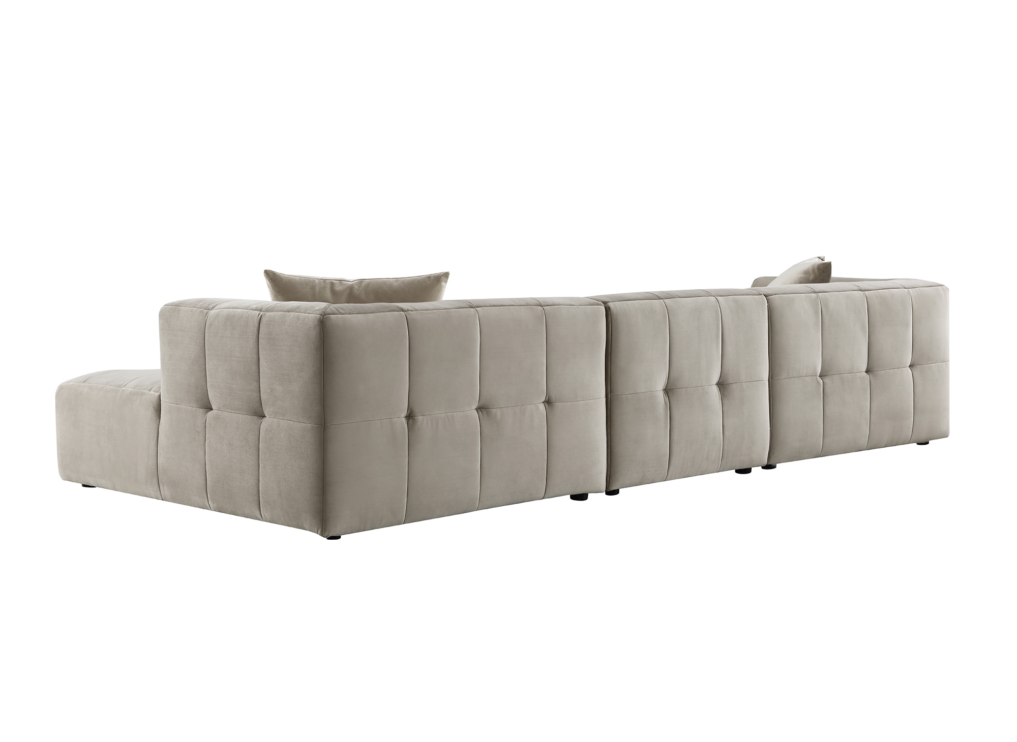 Canapé d'angle avec méridienne en velours beige KELIA - Angle Droit