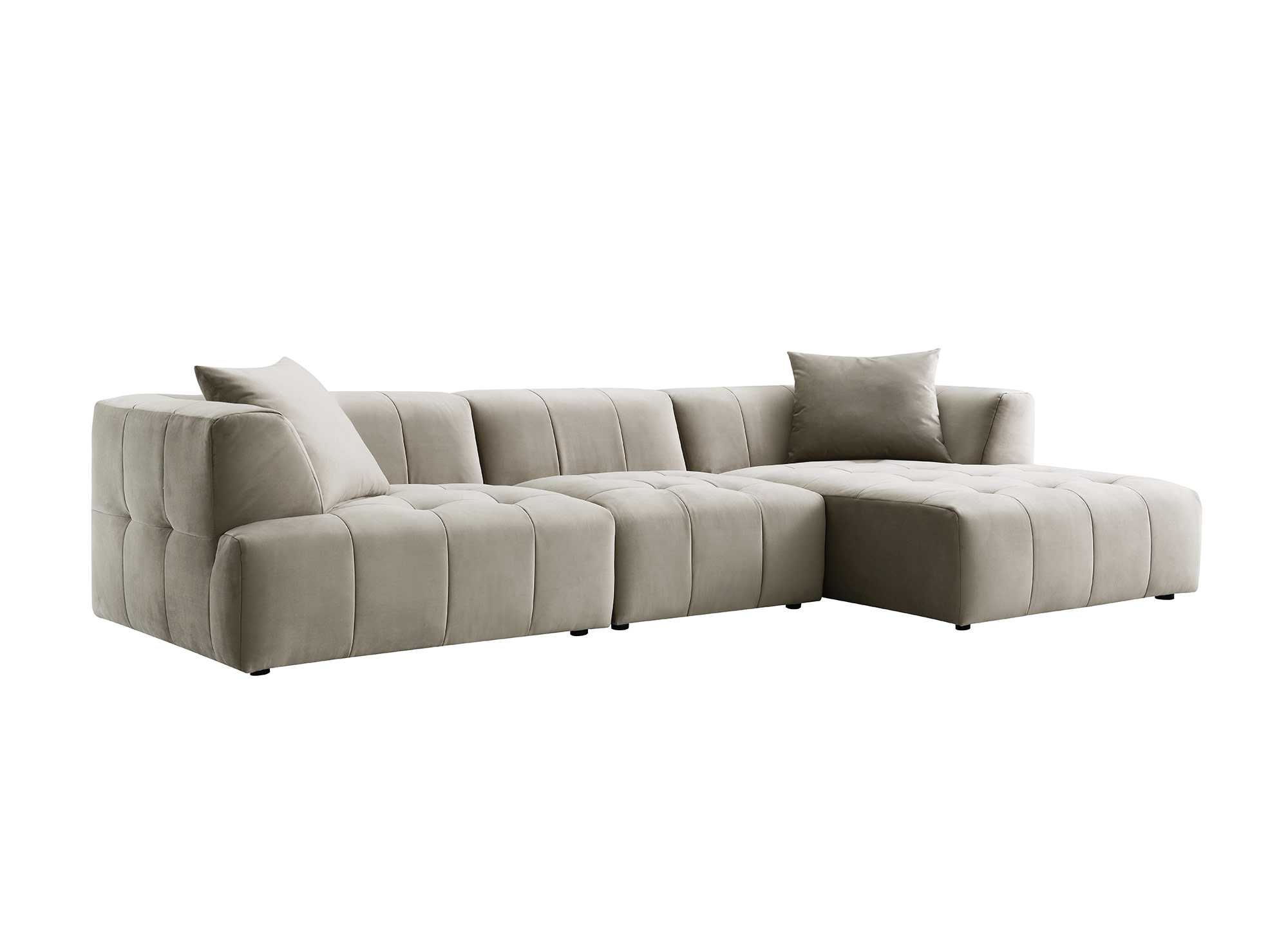 Canapé d'angle avec méridienne en velours beige KELIA - Angle Droit