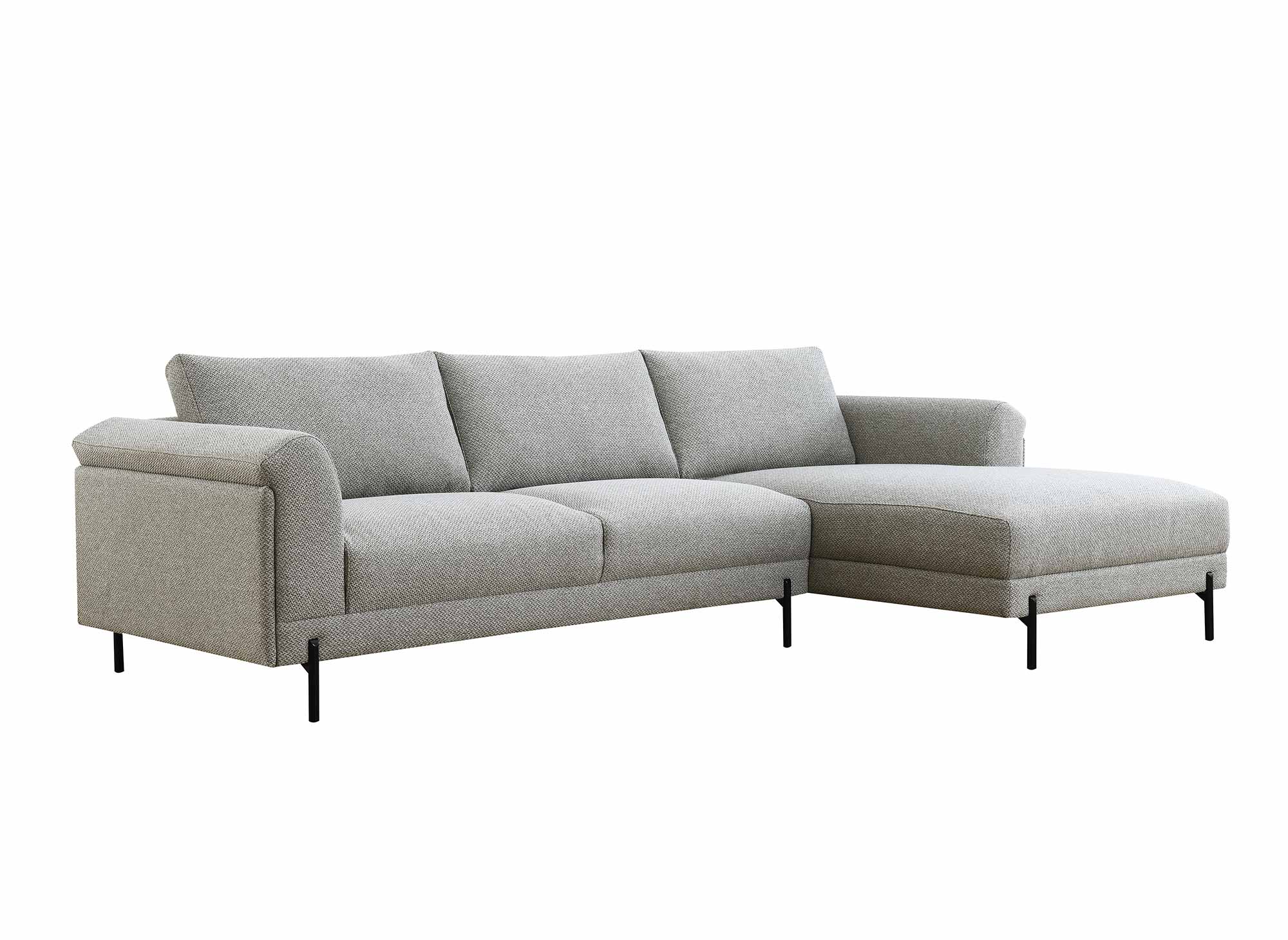 Canapé d'angle avec méridienne en tissu gris clair LEIA - Angle Droit