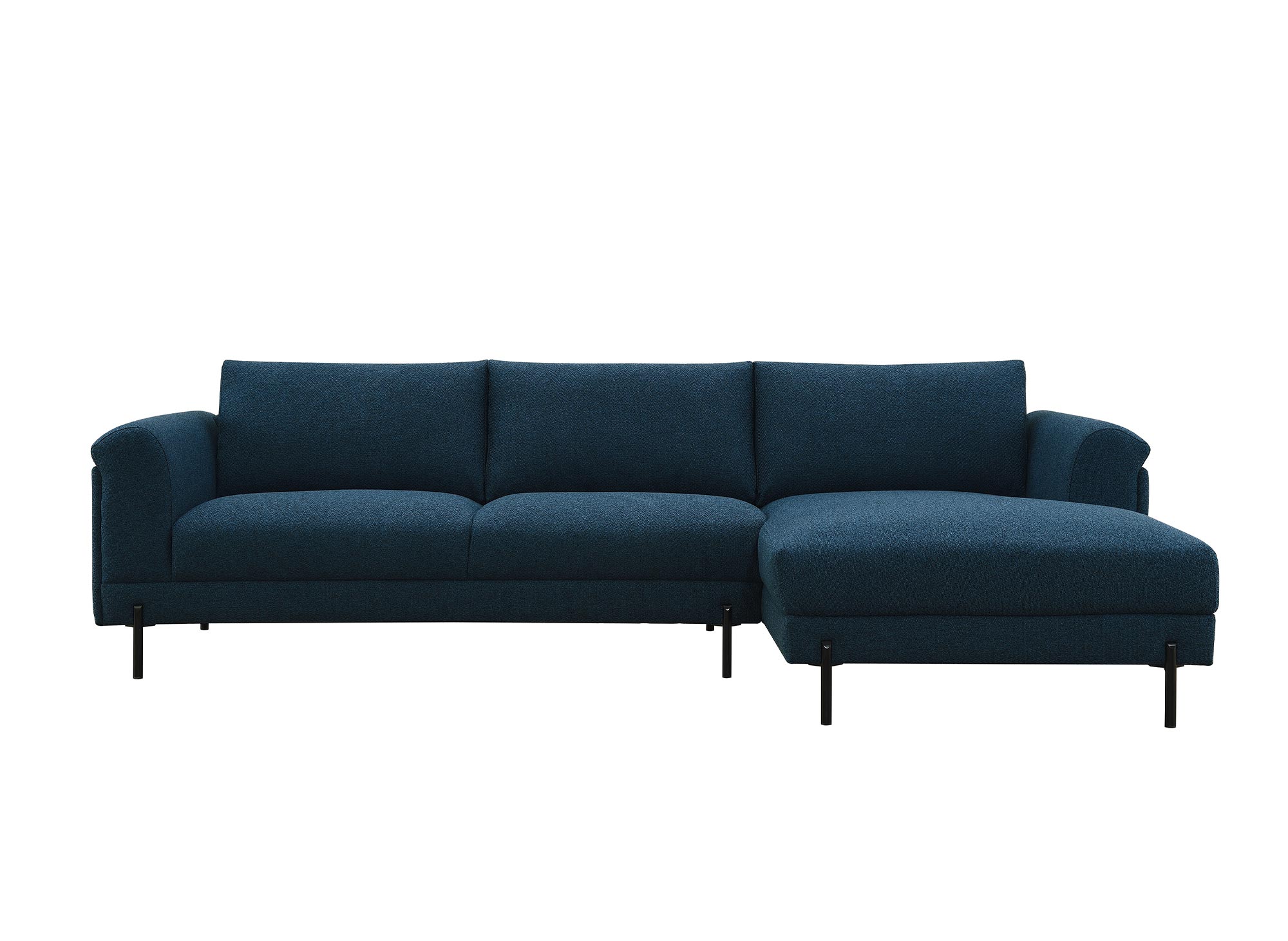 Canapé d'angle avec méridienne en tissu bleu LEIA - Angle Droit